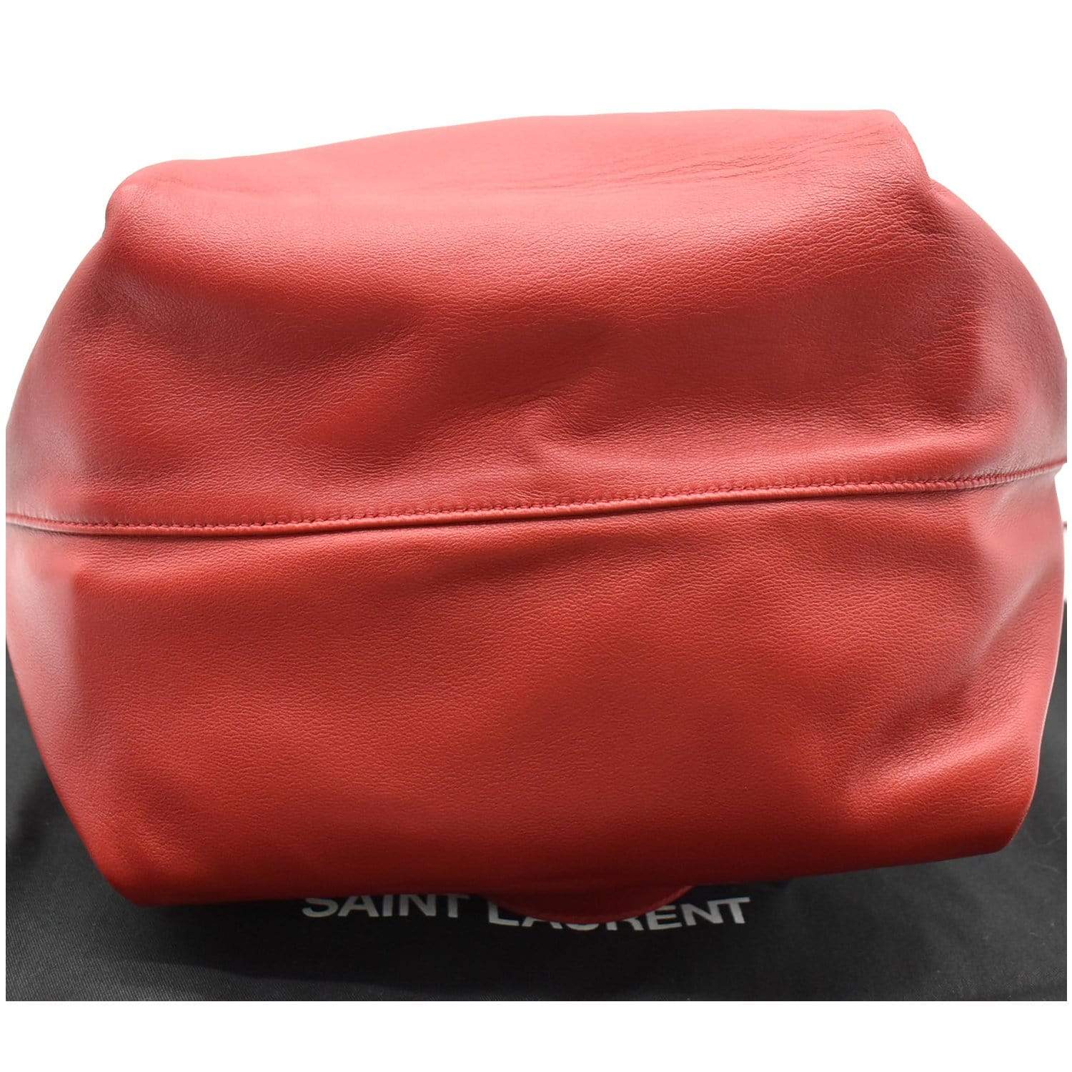 YVES SAINT LAURENT Teddy Lambskin Leather Bucket Shoulder Bag Red