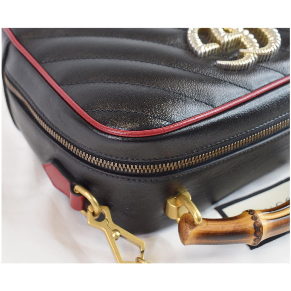 GUCCI GG Marmont Small Bamboo Leather Shoulder Bag Black 602270