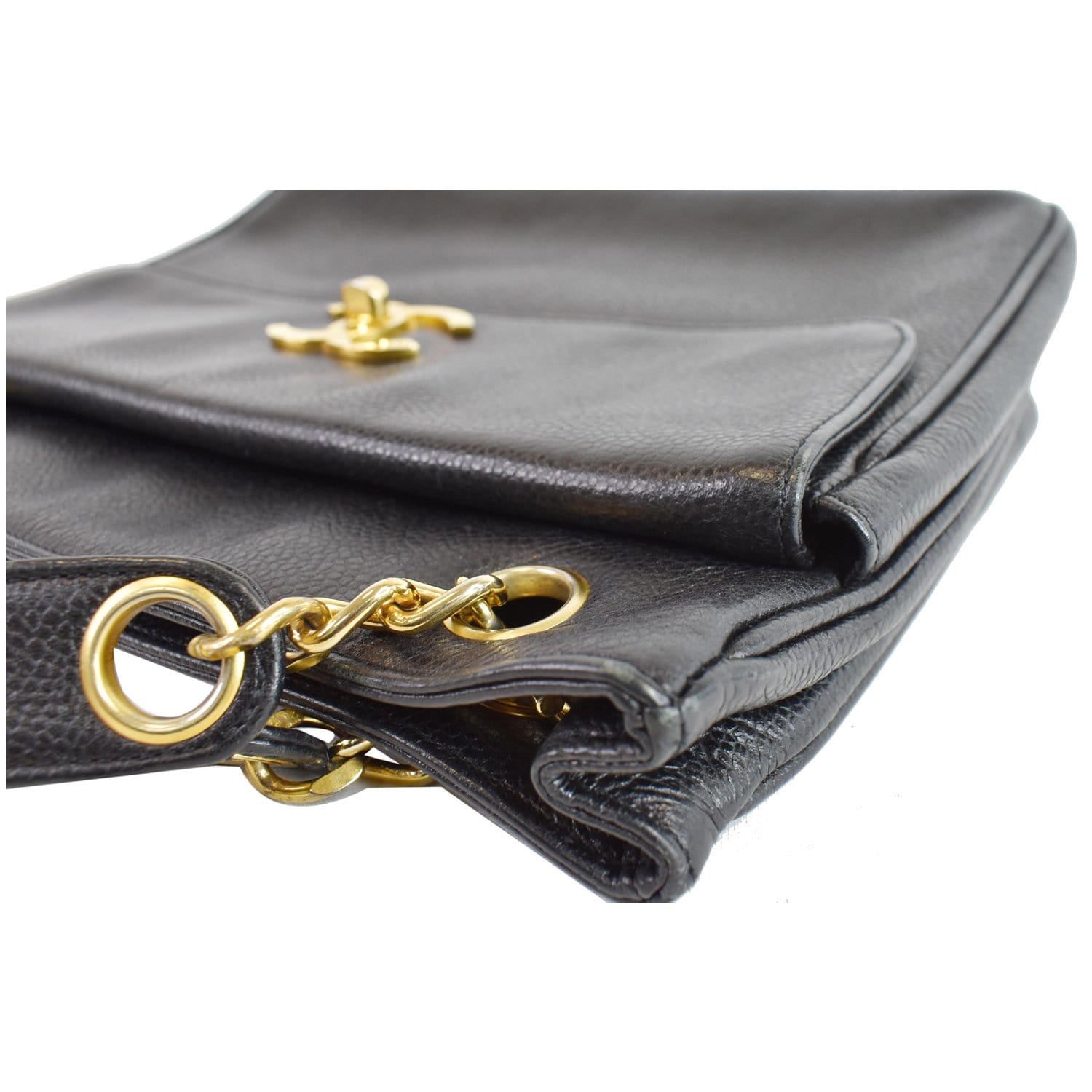 CHANEL Vintage Front Pocket Caviar Leather Tote Bag Black