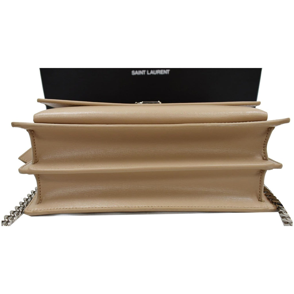 YVES SAINT LAURENT Monogram Sunset Medium Leather Shoulder Bag Beige