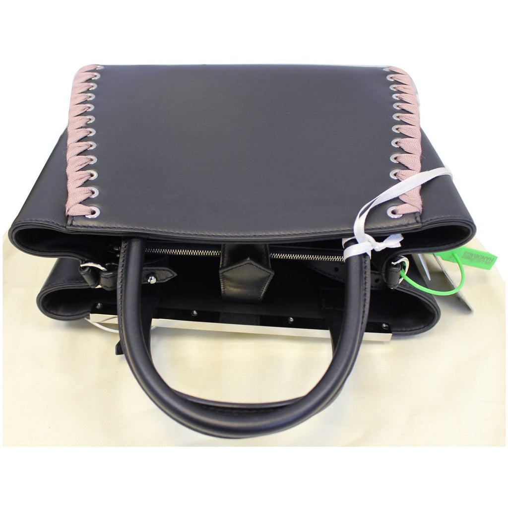 FENDI Petite 2Jours Whipstitch Leather Tote Shoulder Bag Black