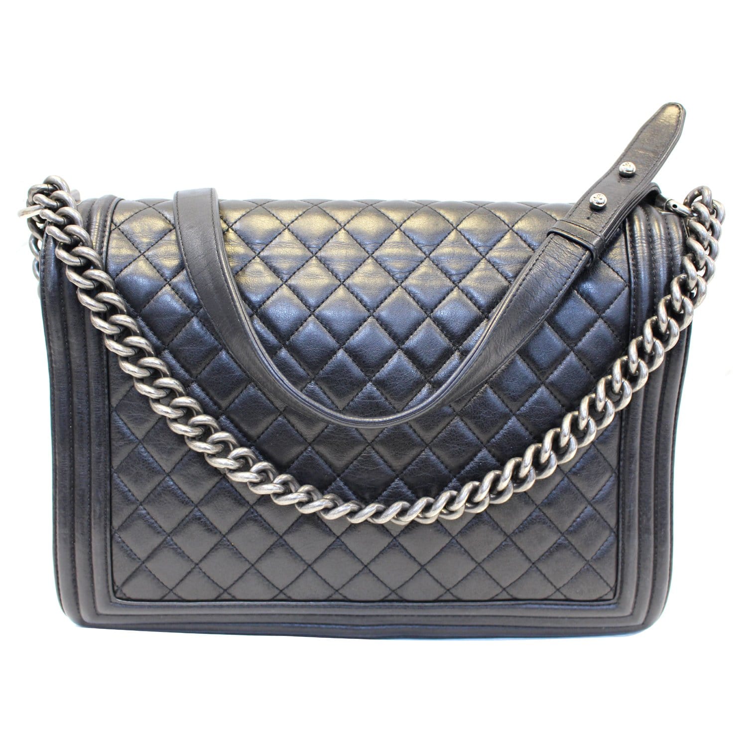 CHANEL Large Boy Flap Calfskin Quilted Leather Shoulder Bag Black