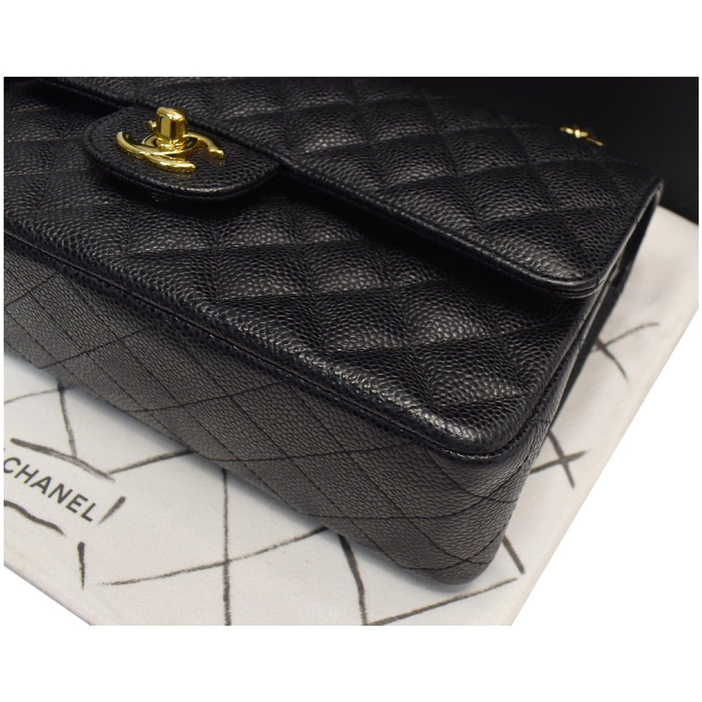 CHANEL Medium Double Flap CC Caviar Leather Shoulder Bag Black