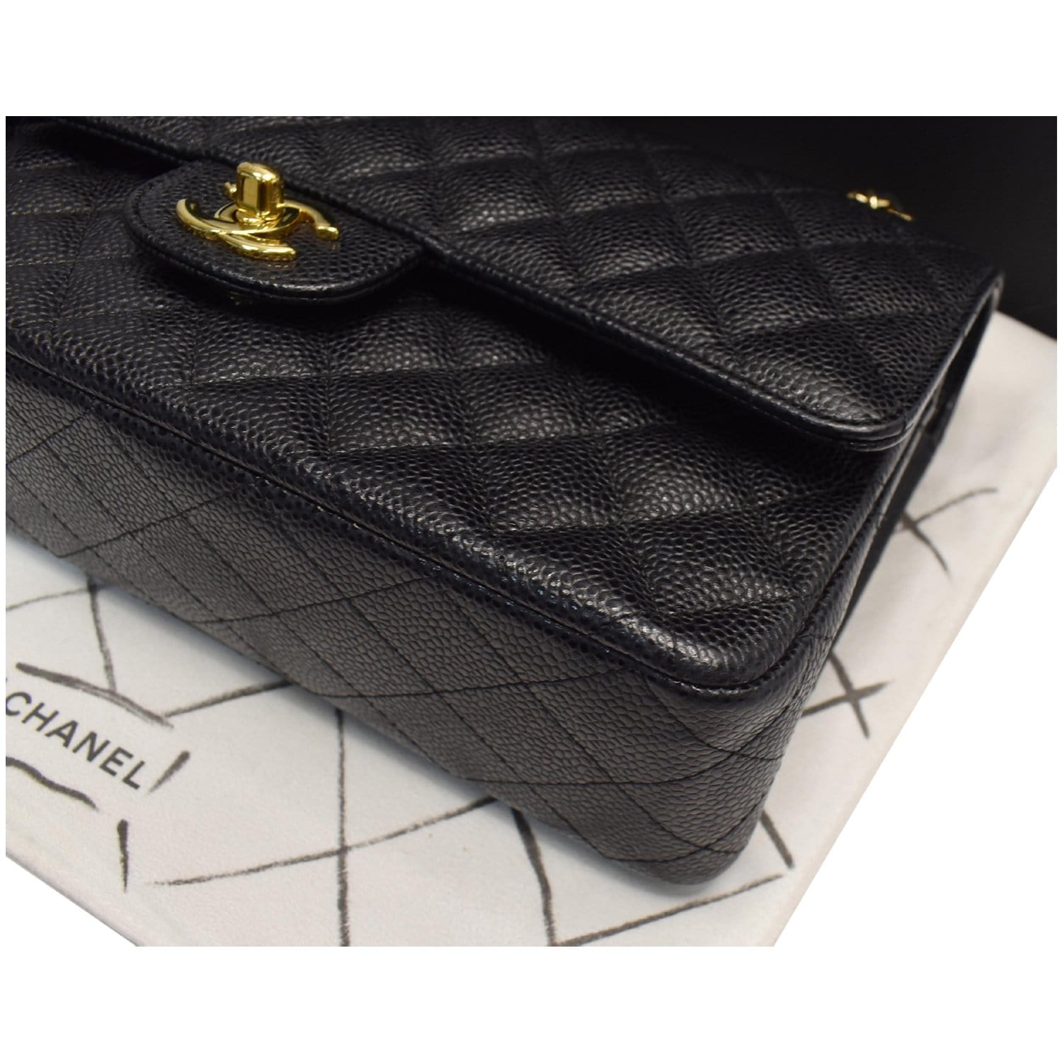 CHANEL Medium Double Flap CC Caviar Leather Shoulder Bag Black
