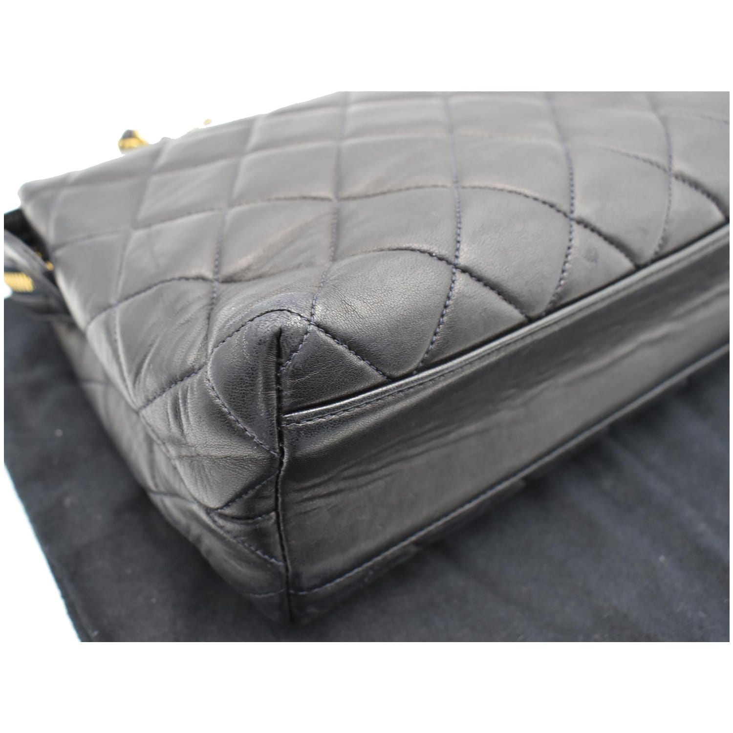 CHANEL Vintage Quilted Leather Chain Handle Tote Bag Black