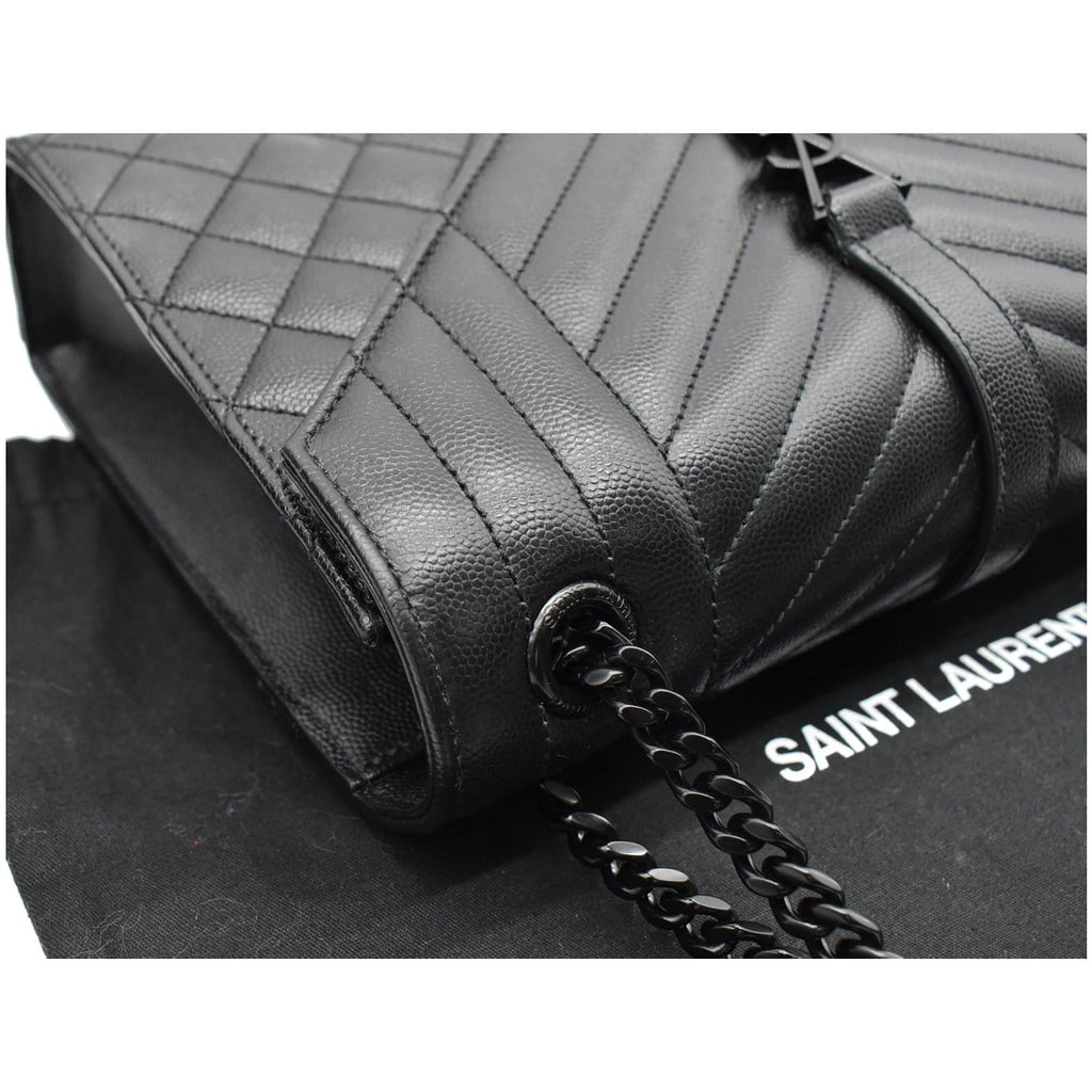 YVES SAINT LAURENT Envelope Mix Matelassé Chain Medium Leather Shoulder Bag Black