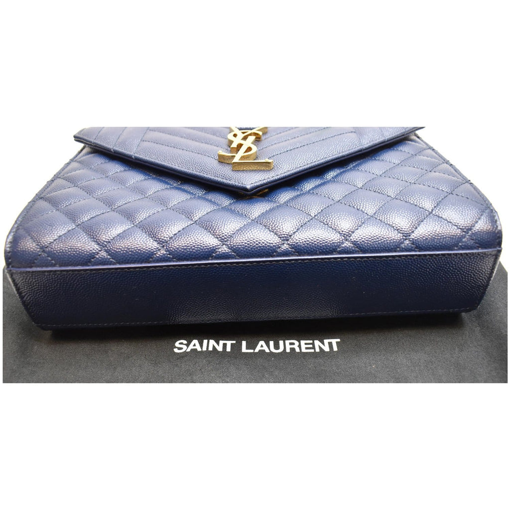 YVES SAINT LAURENT Envelope Chain Medium Leather Shoulder Bag Blue
