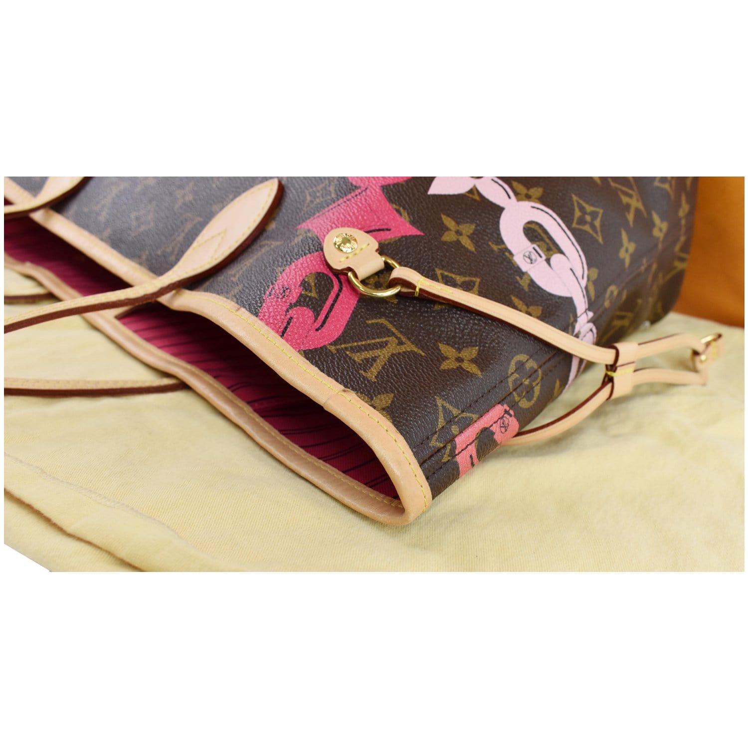 LOUIS VUITTON Bay Neverfull MM Monogram Canvas Shoulder Bag Fuchsia