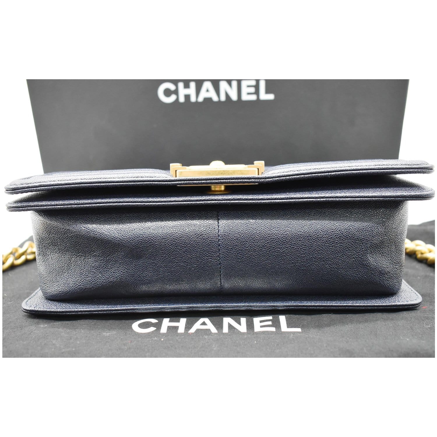 CHANEL Medium Boy Flap Quilted Leather Shoulder Bag Navy Blue