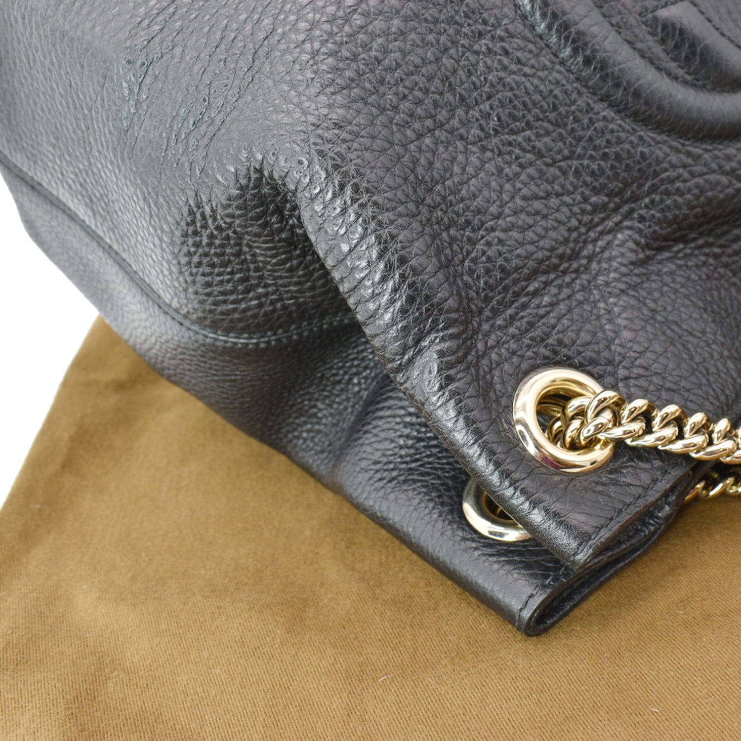 GUCCI Soho Pebbled Leather Chain Shoulder Bag Black 308982