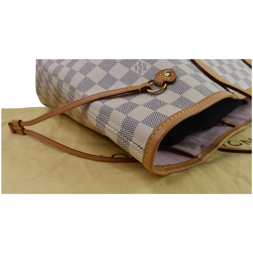 LOUIS VUITTON Neverfull MM Damier Azur Shoulder Bag White