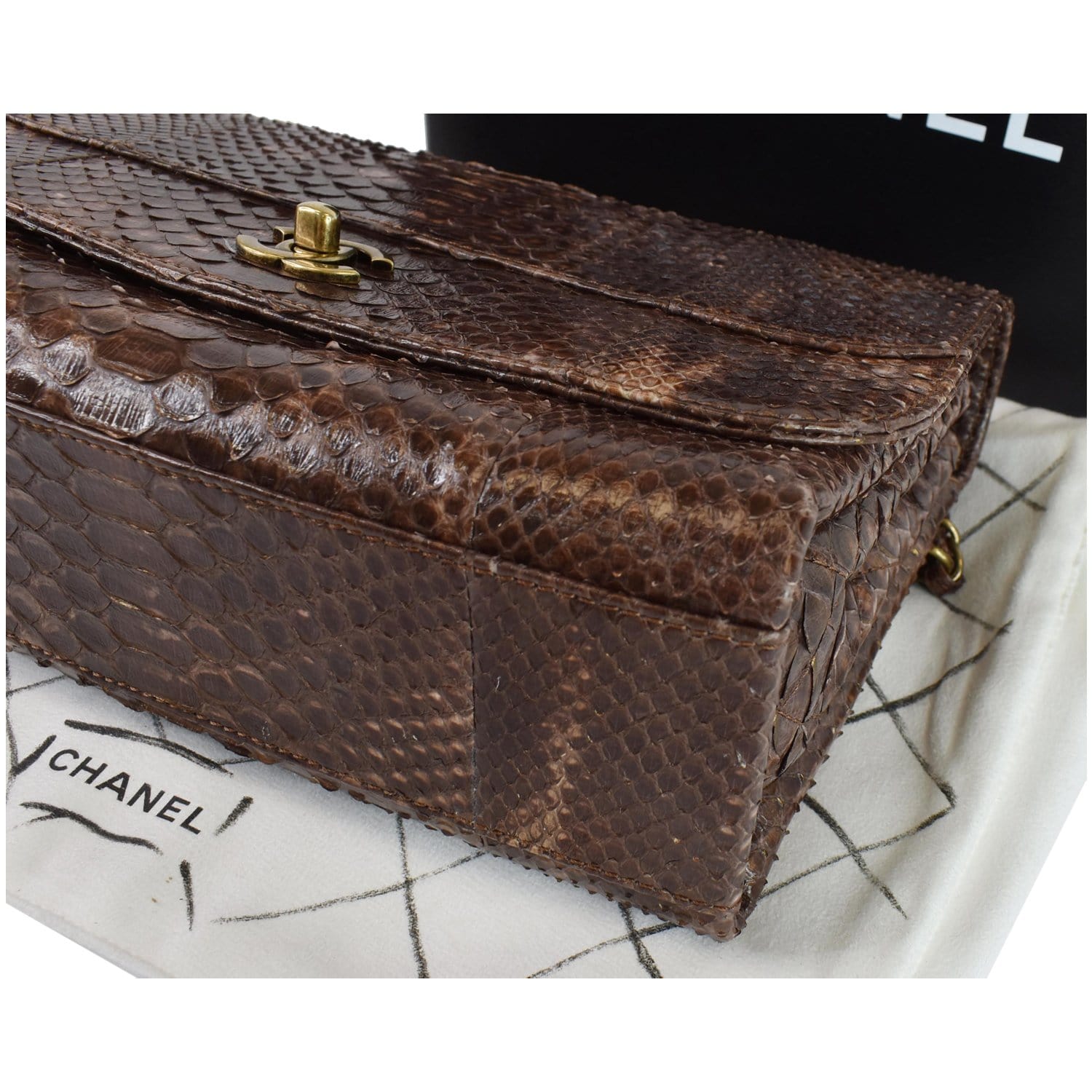 CHANEL Timeless Classic Flap Python Shoulder Bag Brown