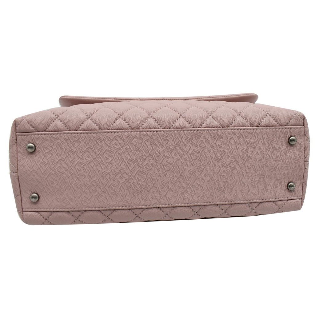 CHANEL Medium Coco Quilted Caviar Leather Top Handle Shoulder Bag Pink