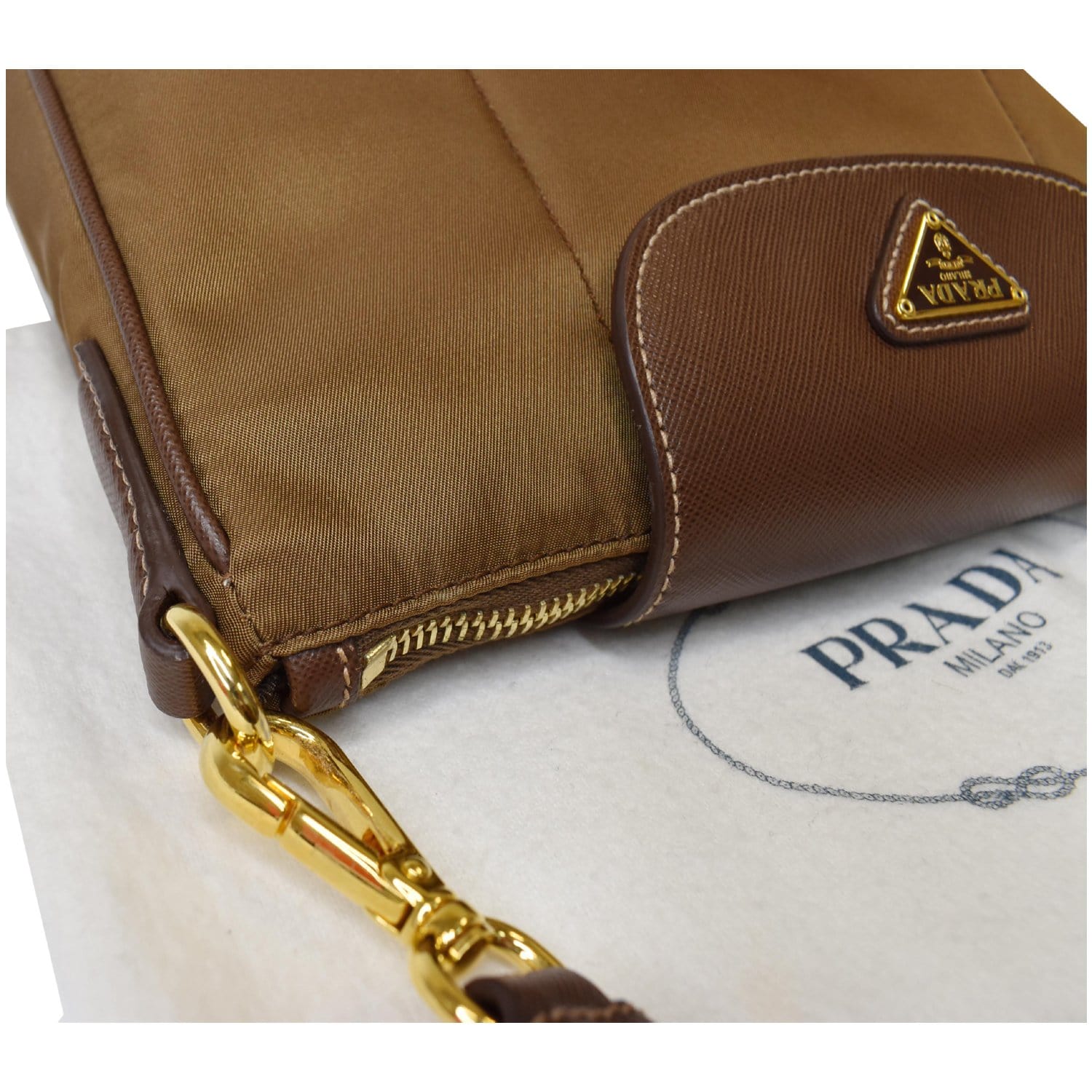 PRADA Convertible Tessuto Nylon Tote Shoulder Bag Light Brown