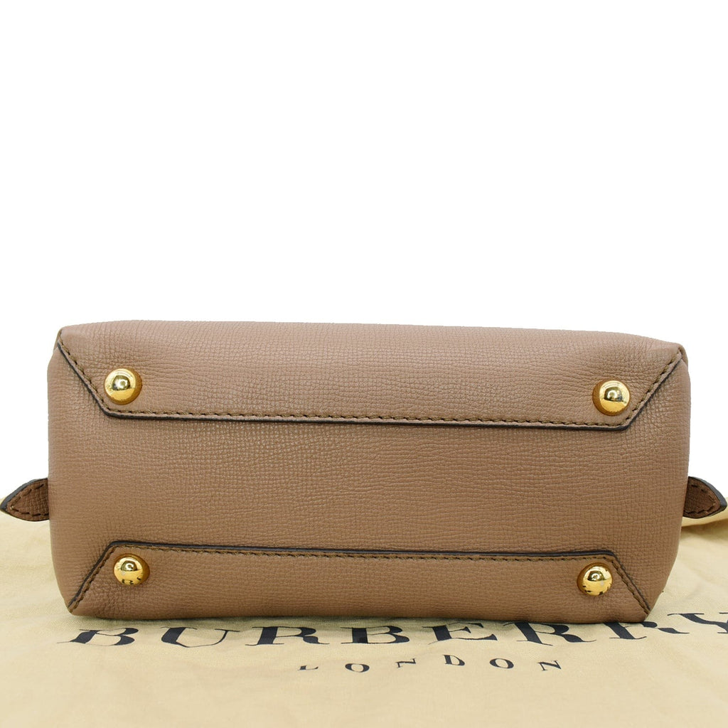 BURBERRY Banner Derby Small House Check Leather Tote Shoulder Bag Pale Taupe