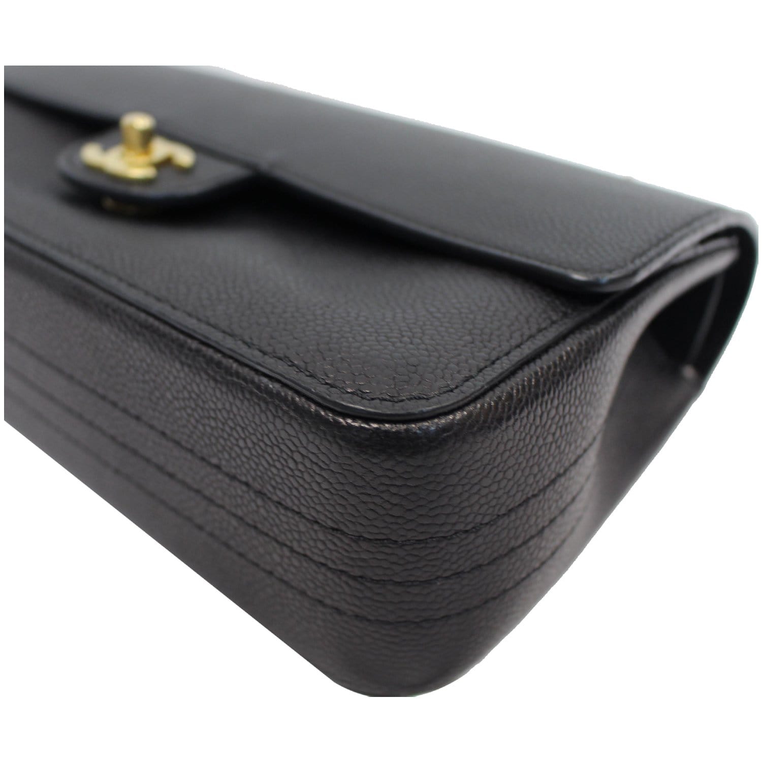CHANEL Classic Pure Caviar Medium Double Flap Leather Shoulder Bag Black