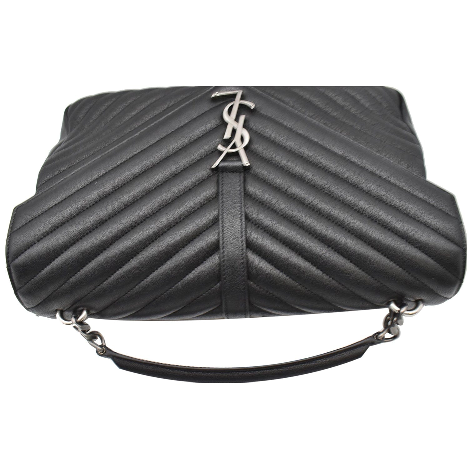YVES SAINT LAURENT College Medium Flap Matelassé Leather Shoulder Bag Black