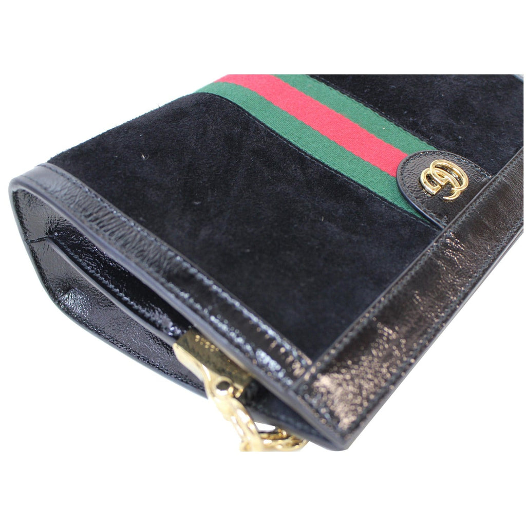 GUCCI Ophidia GG Small Web Suede Leather Shoulder Bag Black 503877