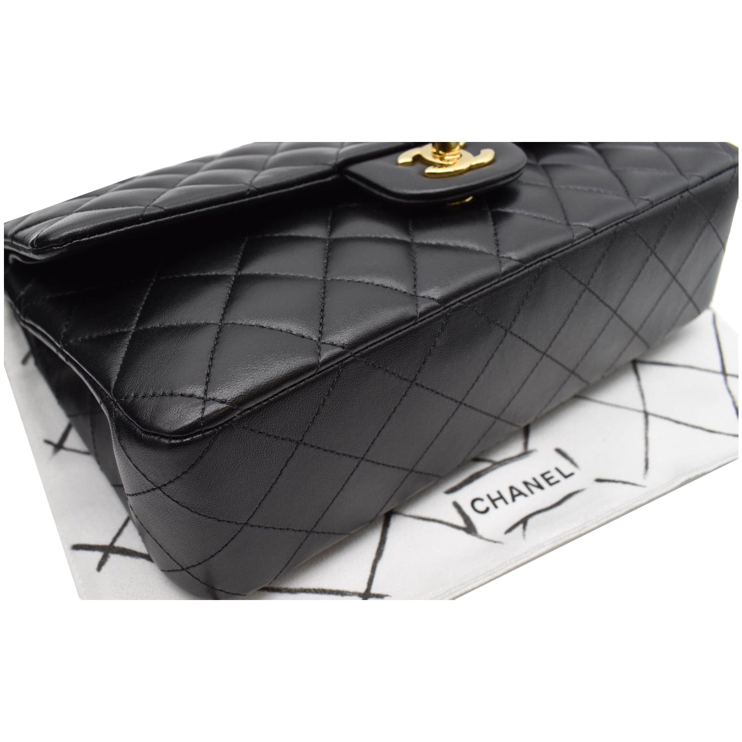 CHANEL Classic Double Flap Medium Leather Shoulder Bag Black