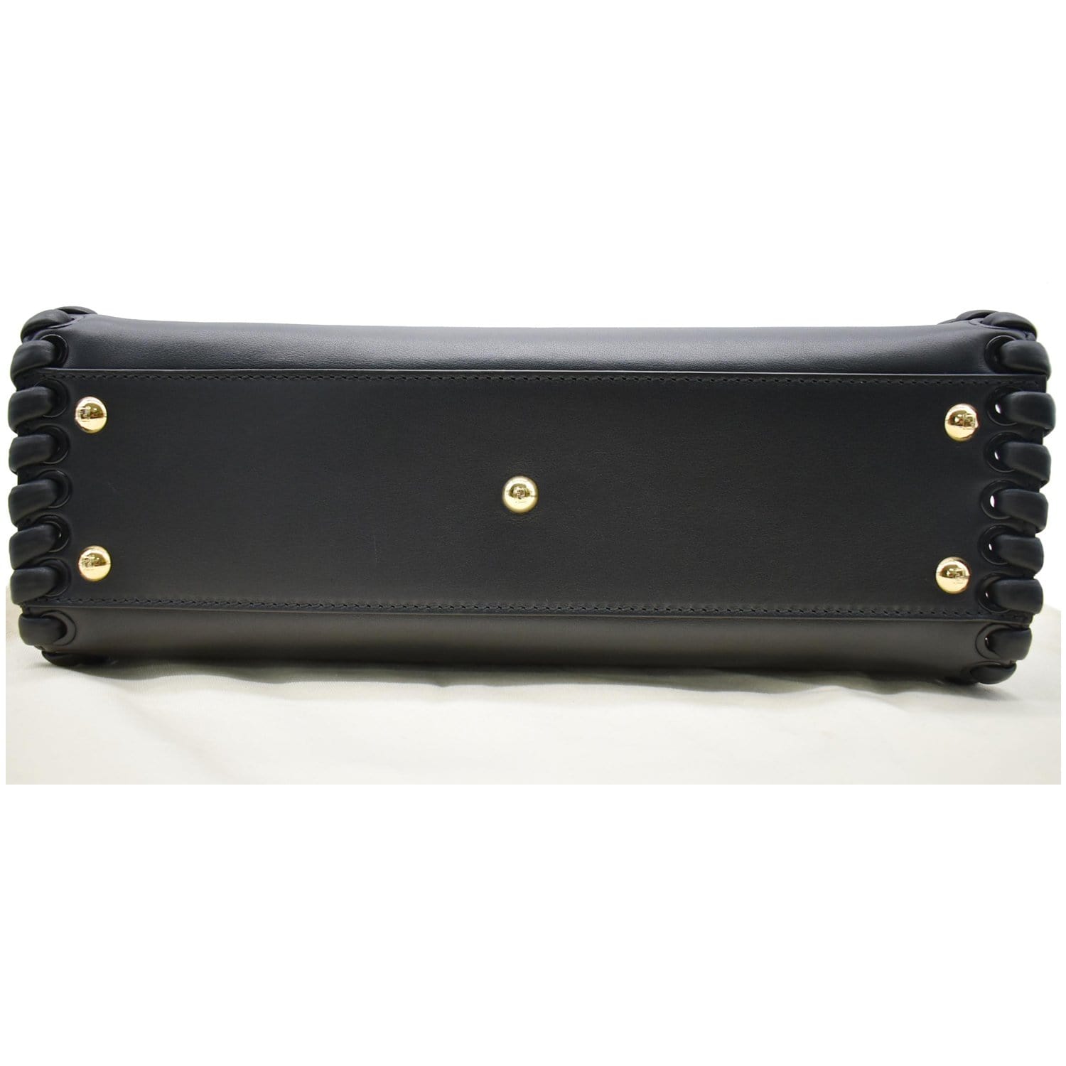 FENDI Peekaboo Medium Whipstitch Leather Satchel Shoulder Bag Black