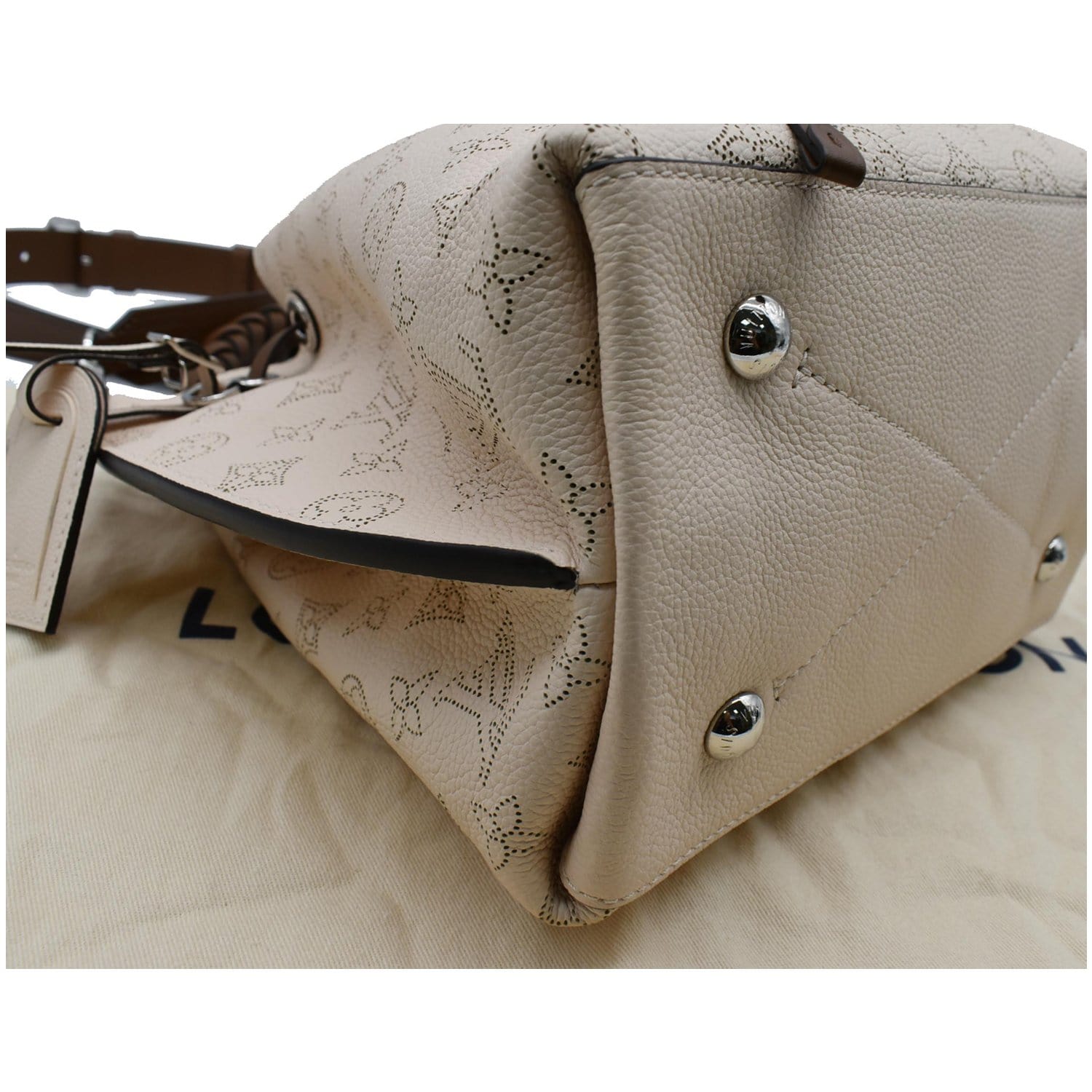 LOUIS VUITTON Muria Mahina Perforated Leather Shoulder Bag Cream