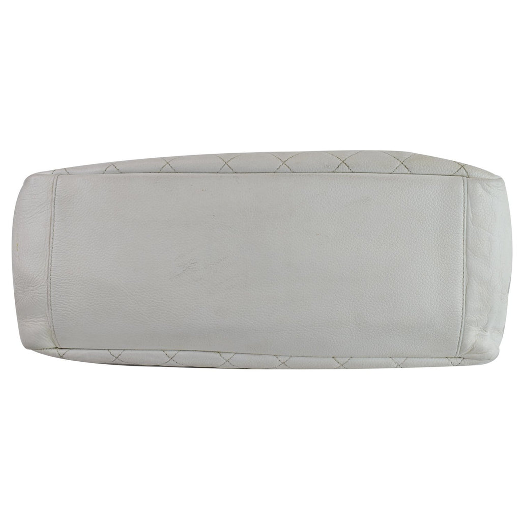 CHANEL Grand Shopping Caviar Leather Tote Bag White
