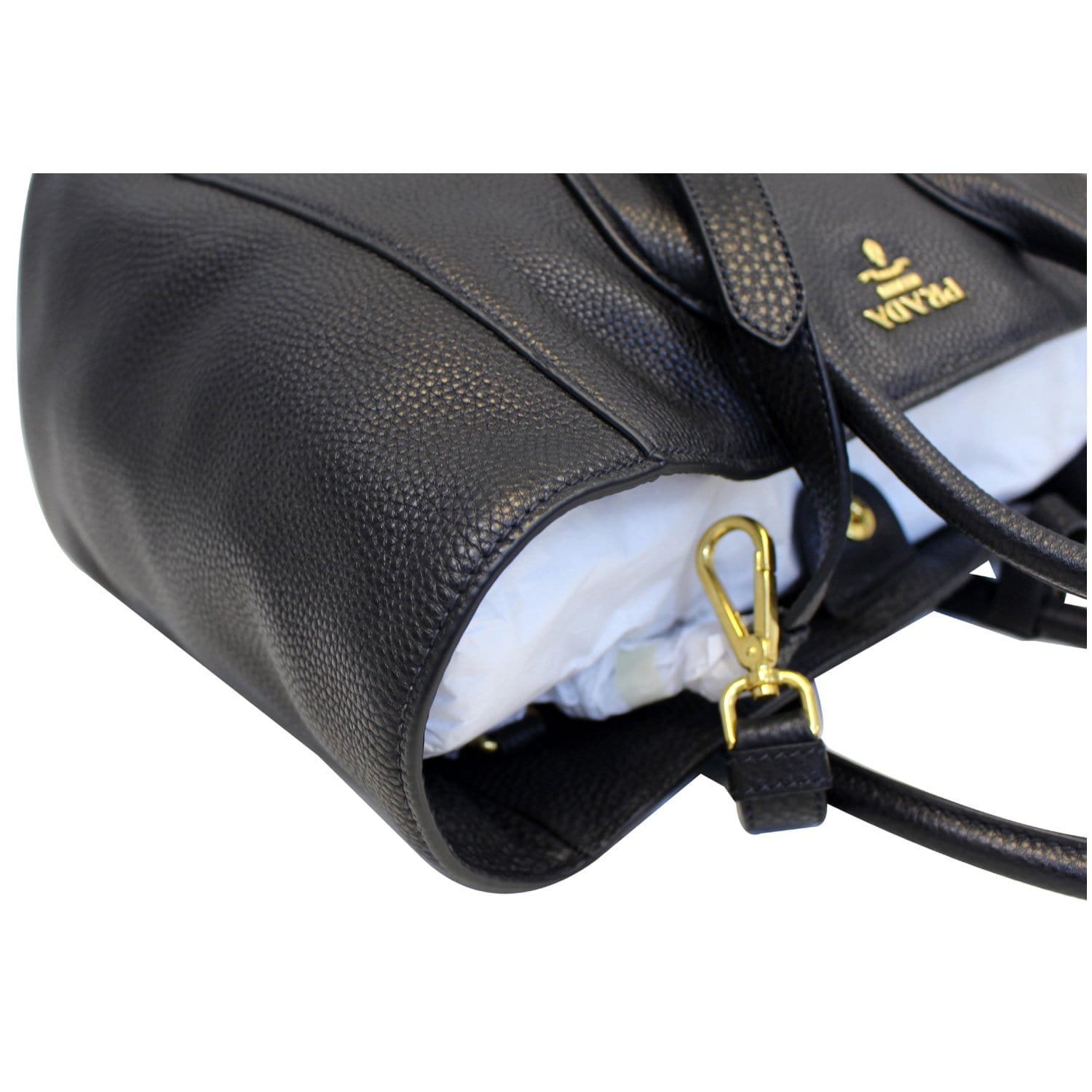 PRADA Vitello Daino Leather Shopping Tote Bag Black