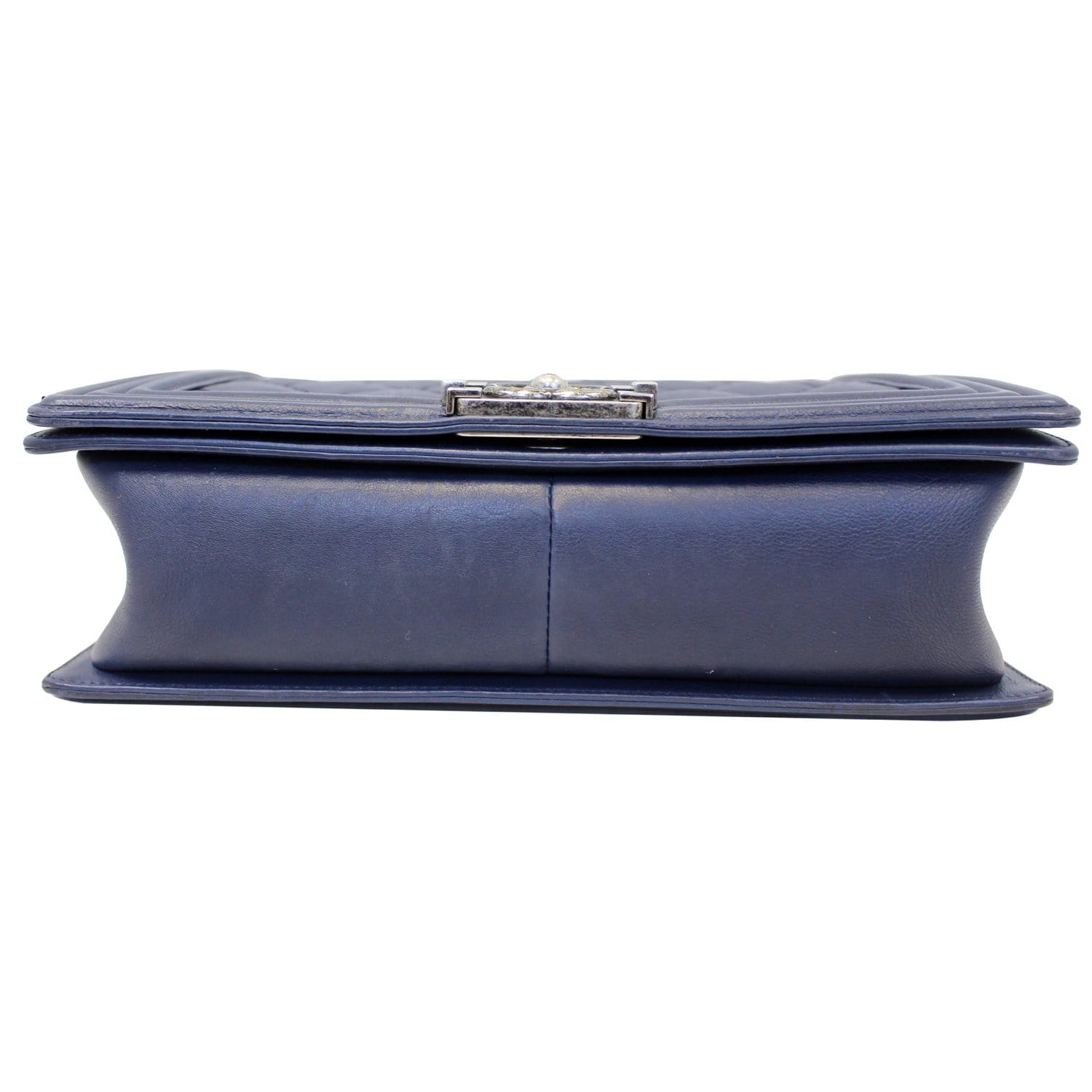 CHANEL New Medium Boy Flap Calfskin Double Stitch Shoulder Bag Navy