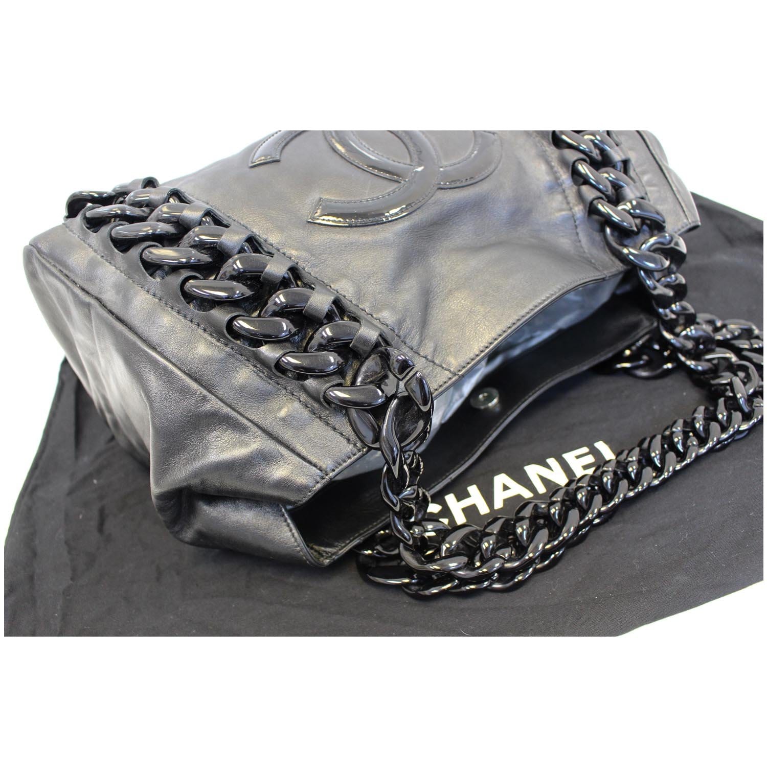 CHANEL Calfskin Rhodoid Modern Chain East West Tote Black