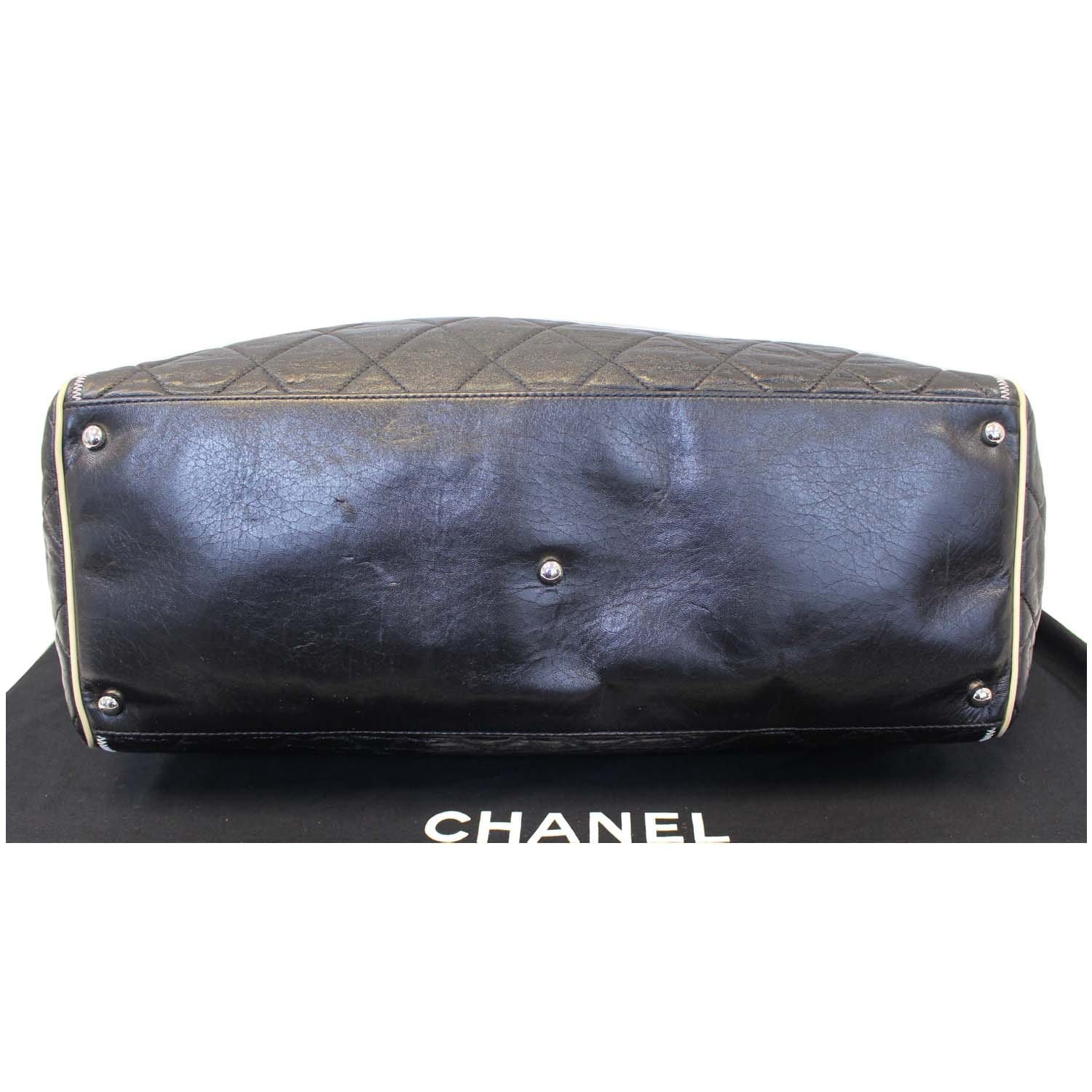 CHANEL East West Large Lambskin Quilted Leather Tote Shoulder Bag Black