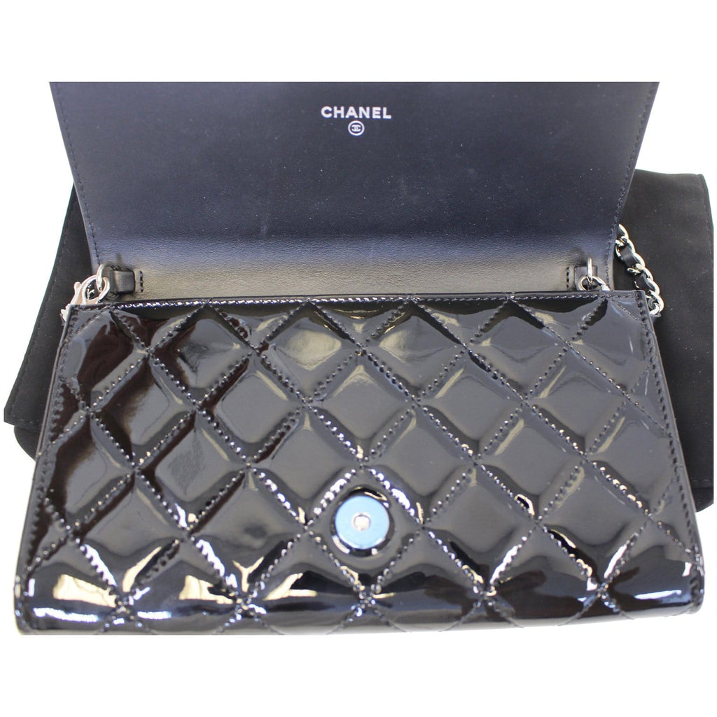 CHANEL Patent Leather Flap Shoulder Bag Black