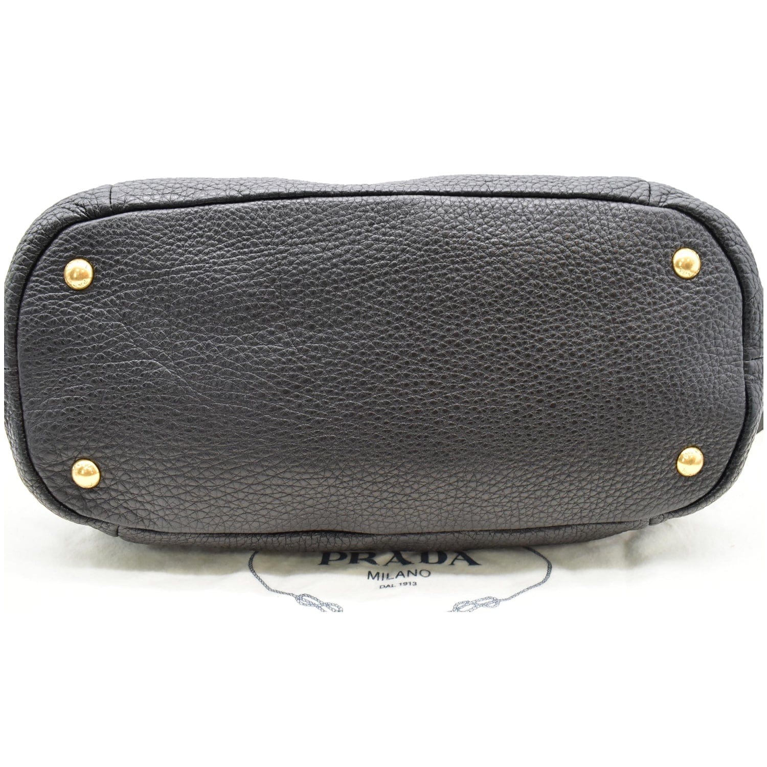 PRADA Sughero Vitello Daino Leather Tote Shoulder Bag Black