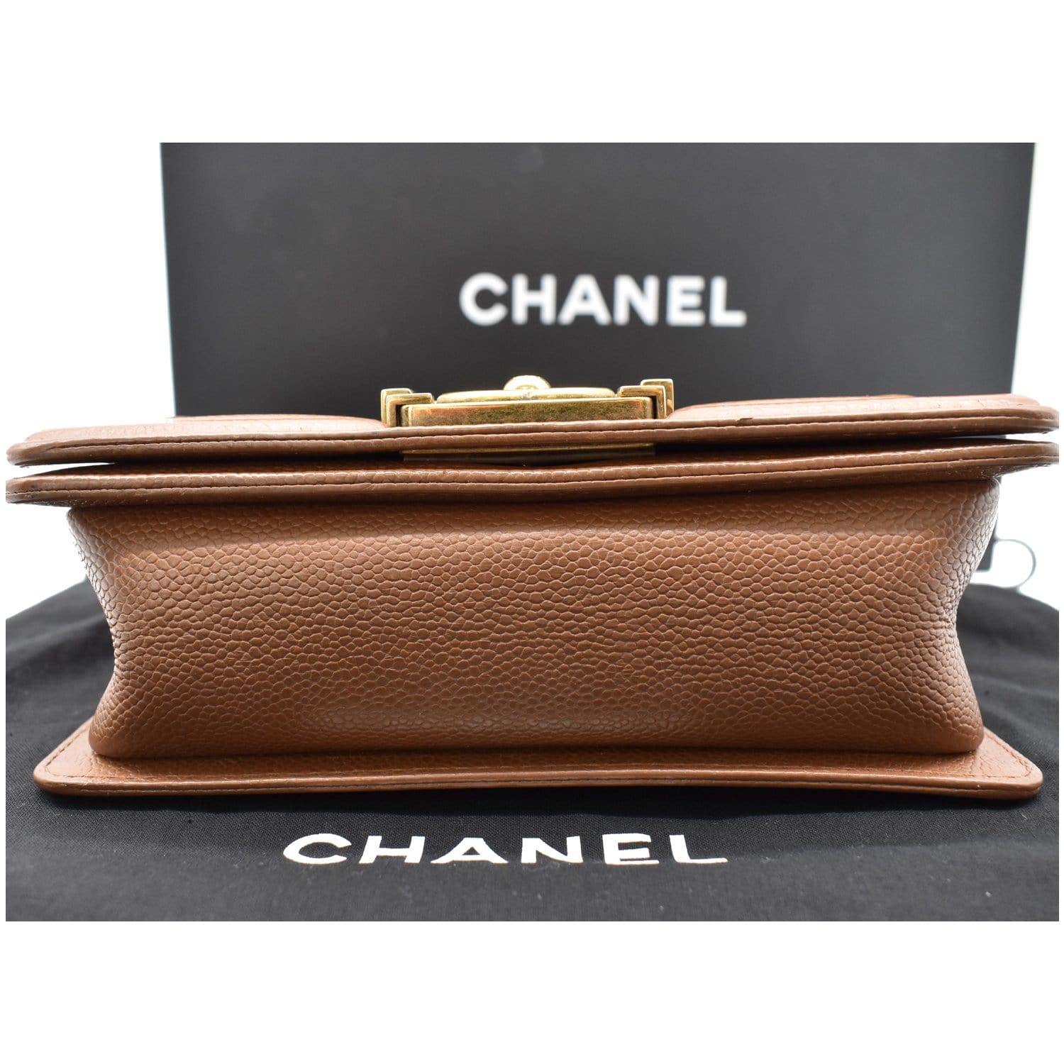 CHANEL Small Boy CC Chain Leather Shoulder Bag Brown