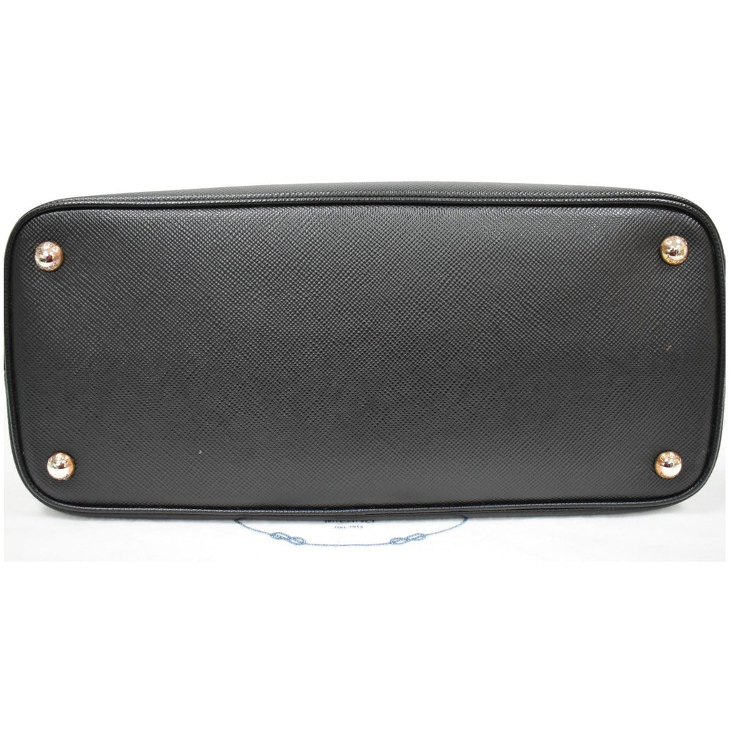 PRADA Double Handle Saffiano Cuir Leather Tote Shoulder Bag Black