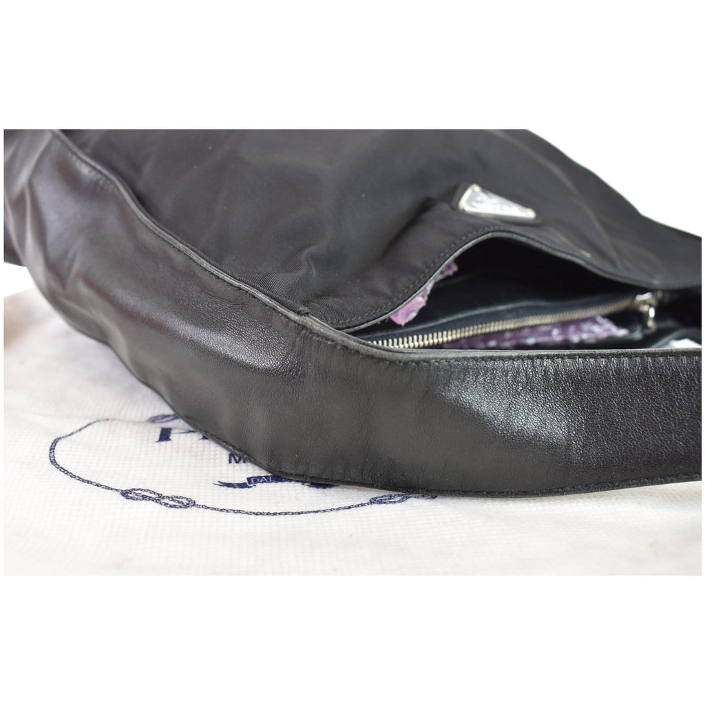 PRADA Nylon Leather Strap Shoulder Bag Black