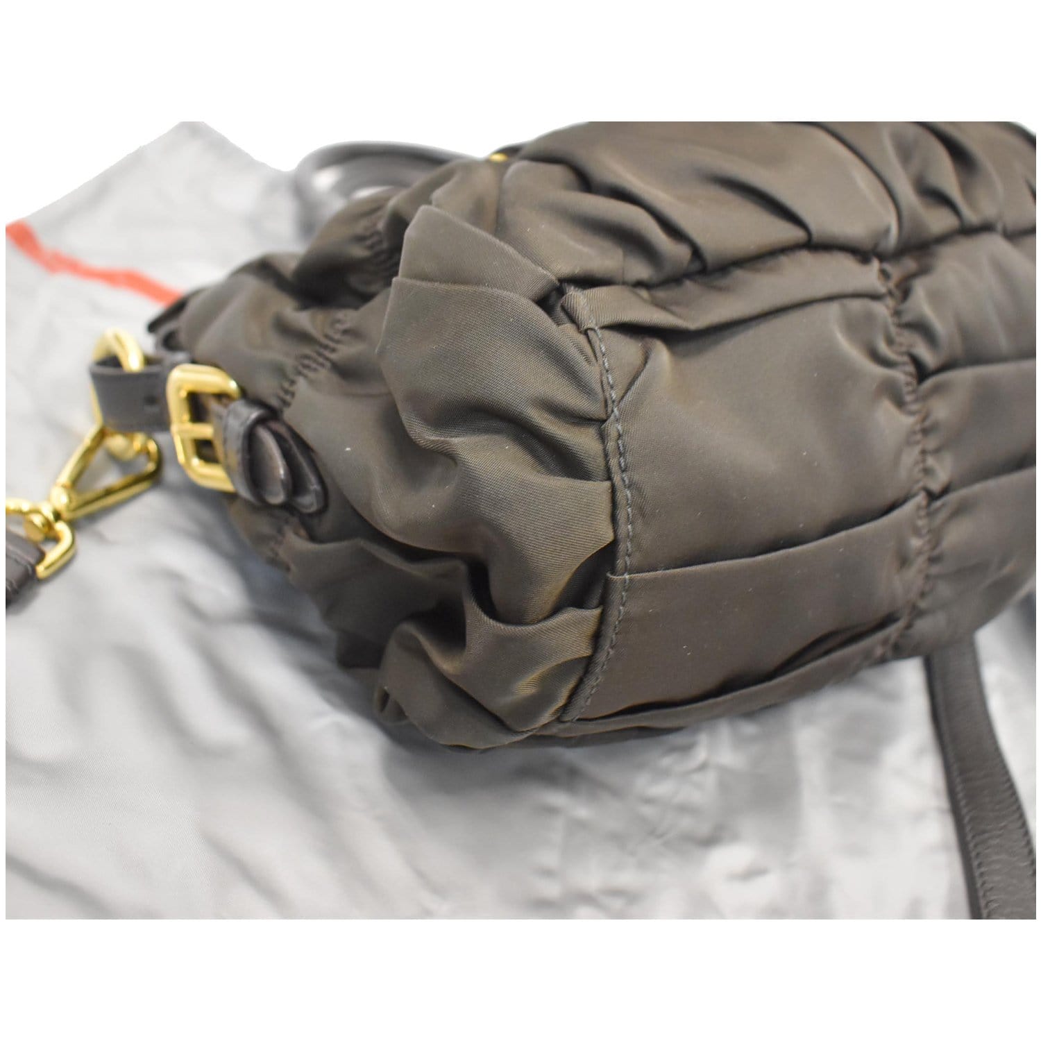 PRADA Tessuto Gaufre Ruched Nylon Leather Shoulder Bag Green