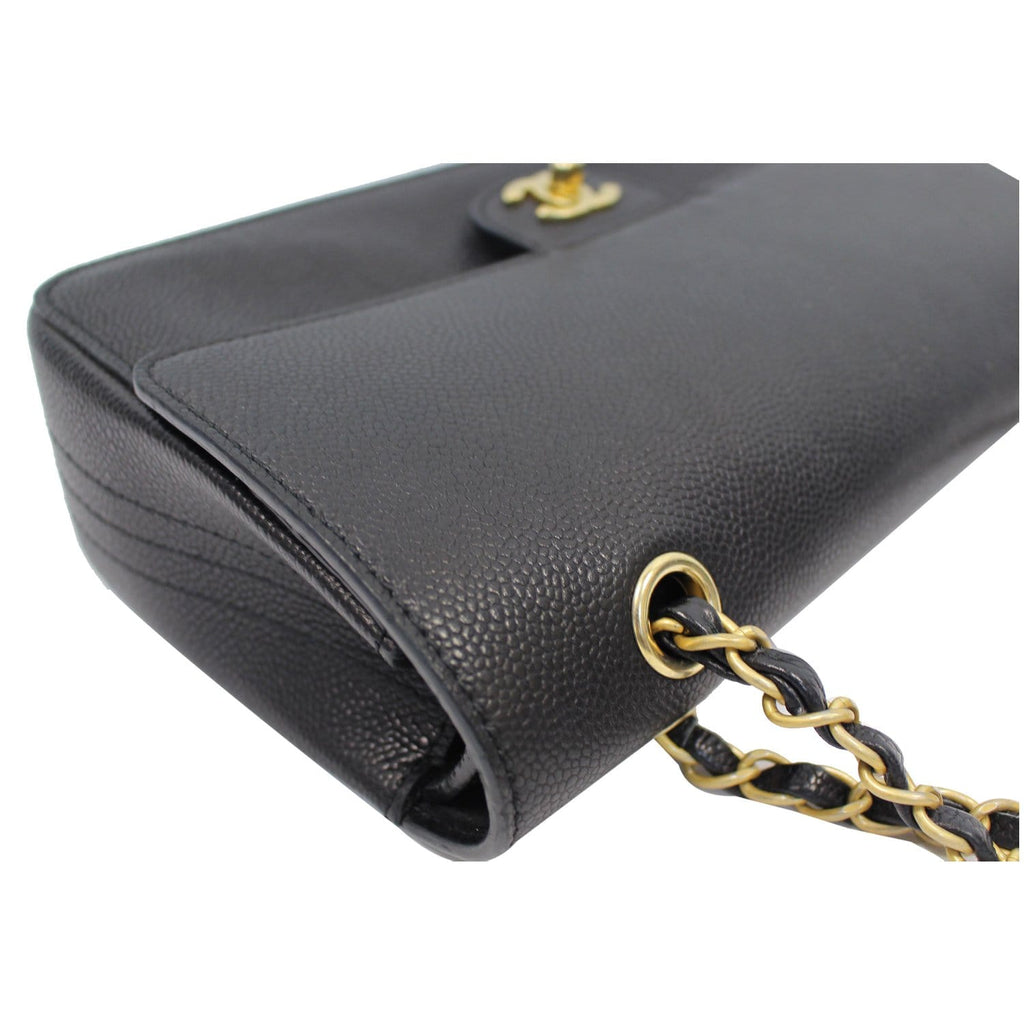 CHANEL Classic Pure Caviar Medium Double Flap Leather Shoulder Bag Black