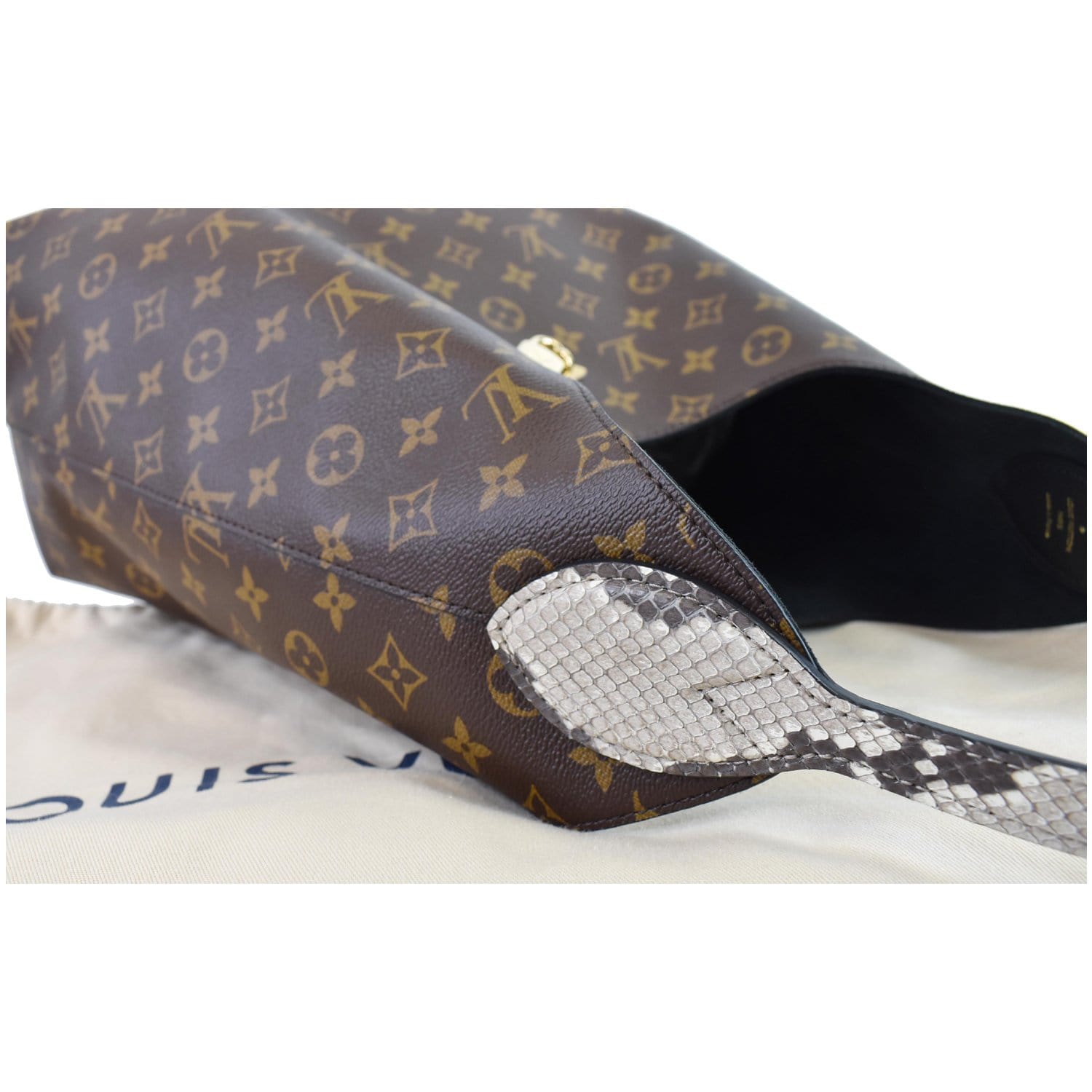 LOUIS VUITTON Flower Monogram Canvas Shoulder Hobo Bag Brown