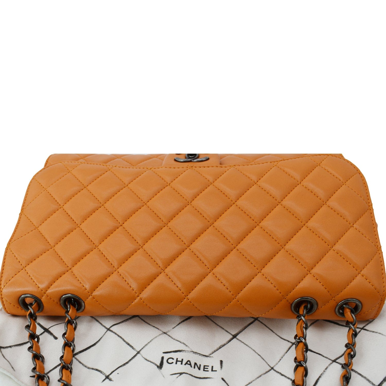 CHANEL Classic Flap Drawstring Quilted Lambskin Leather Shopper Shoulder Bag Orange - Hot Deals