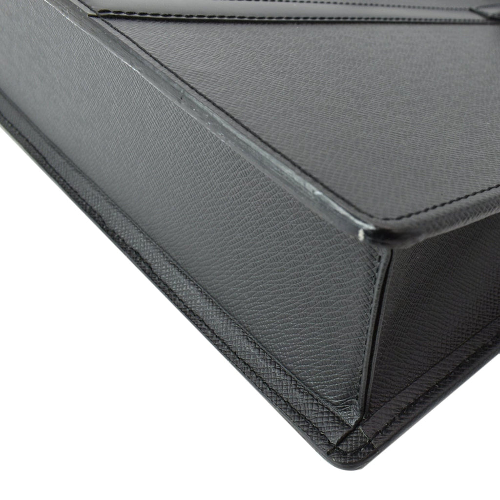 LOUIS VUITTON Lozan Taiga Leather Briefcase Shoulder Bag Black