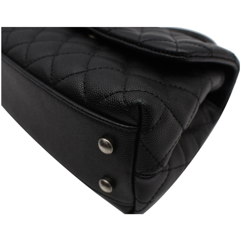 CHANEL Coco Mini Top Lizard Handle Caviar Leather Shoulder Bag Black