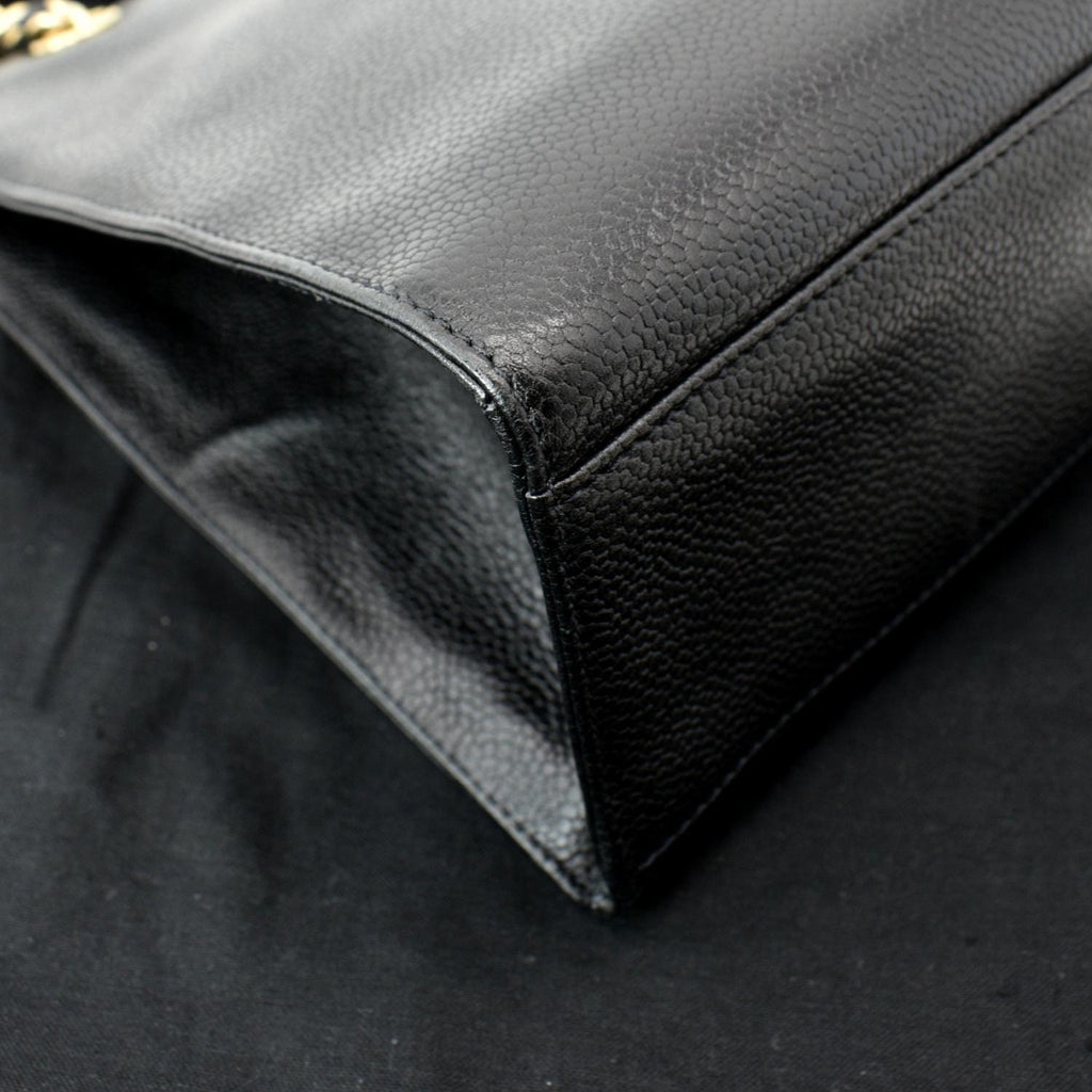 CHANEL Vintage CC Chain Caviar Leather Shopping Tote Bag Black