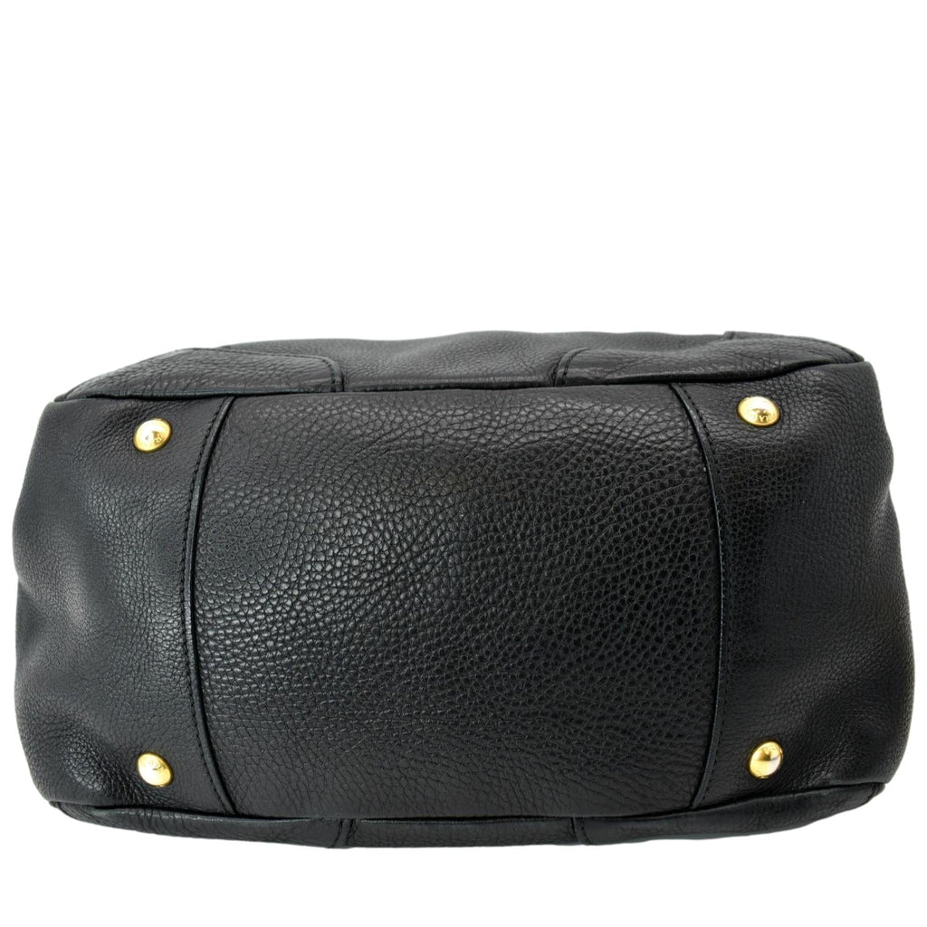 PRADA Vitello Daino Pebbled Leather Tote Bag Black