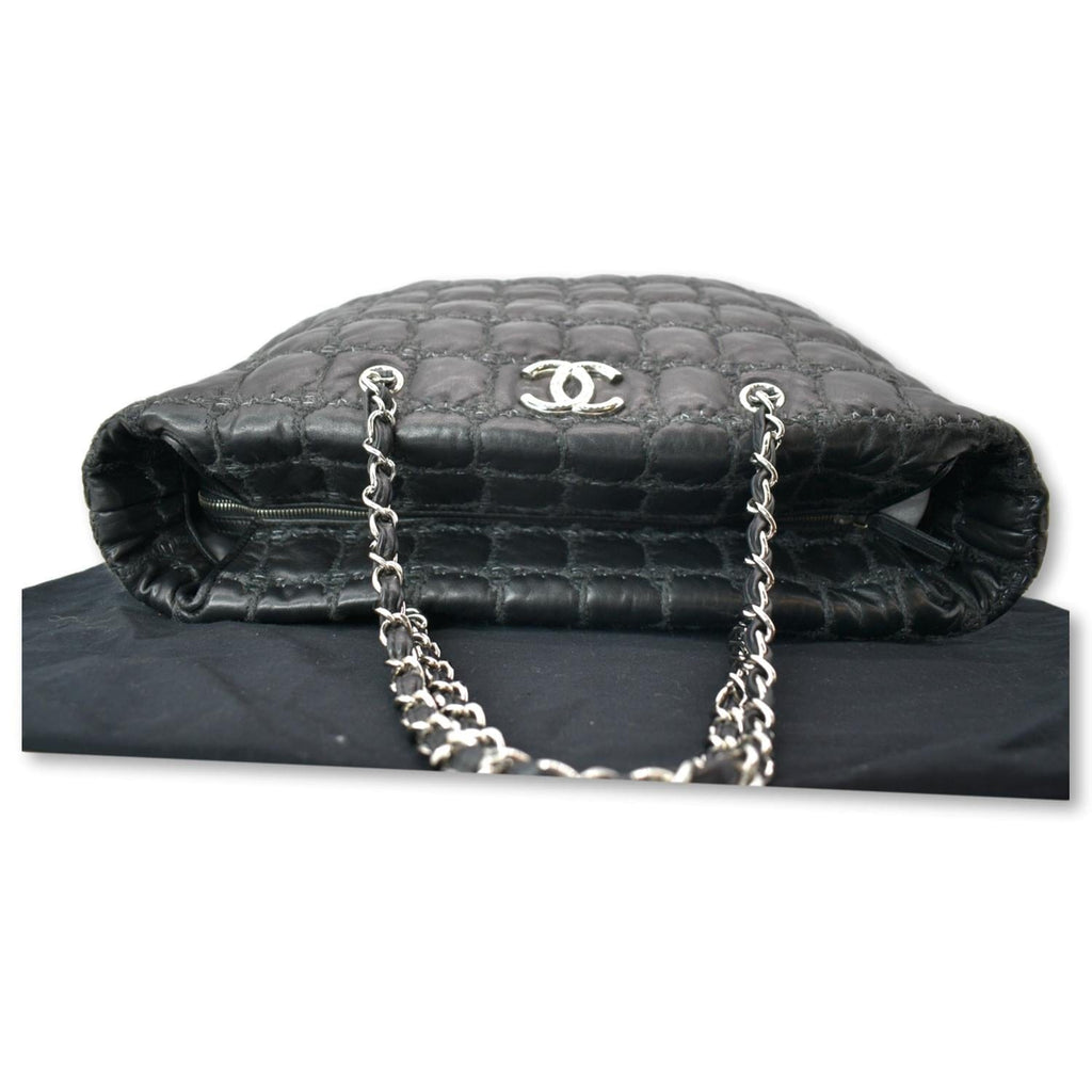 CHANEL GST Tweed Double Stitch Lambskin Leather Tote Bag Black