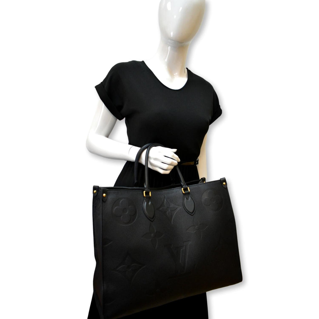 LOUIS VUITTON Onthego GM Monogram Empreinte Leather Tote Bag Black