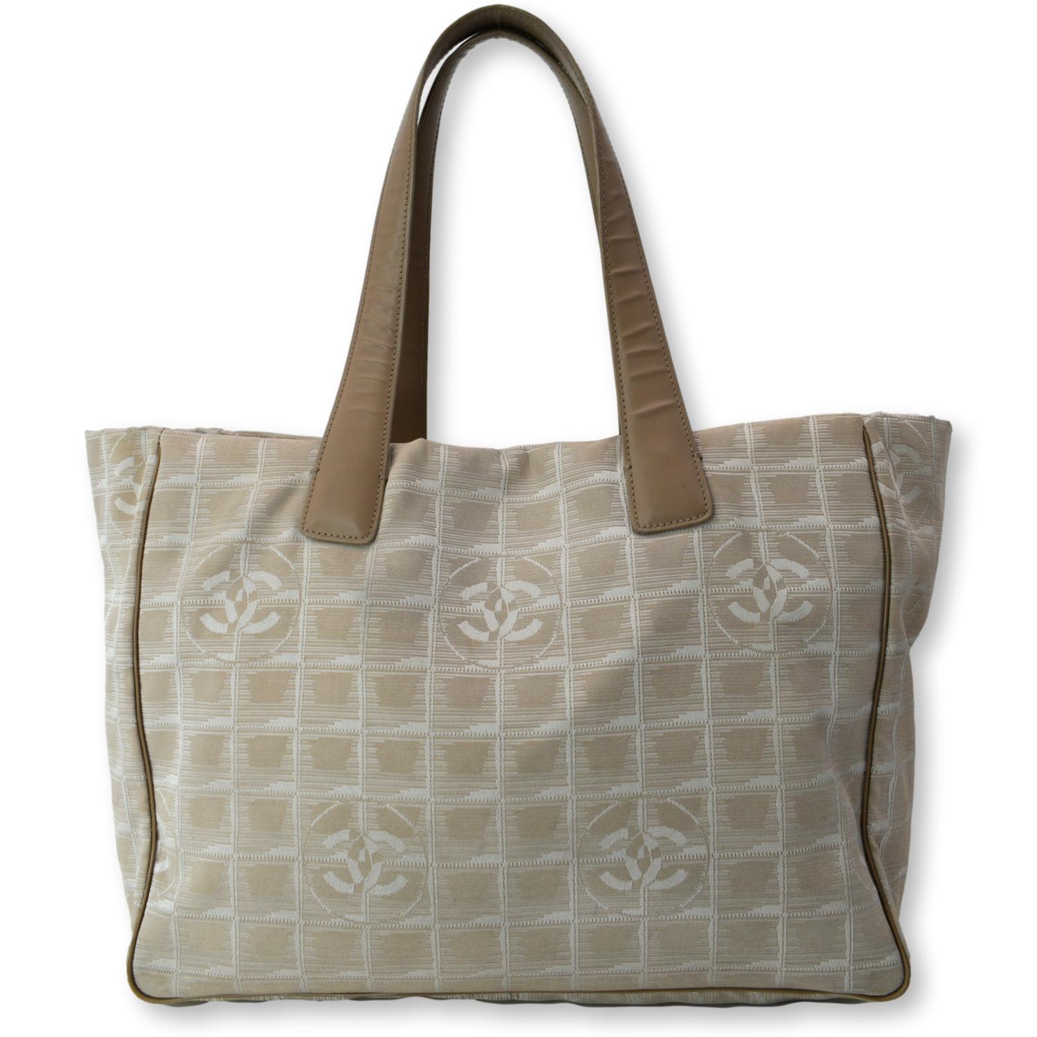 CHANEL CC Logo Travel Line Nylon Tote Bag Beige