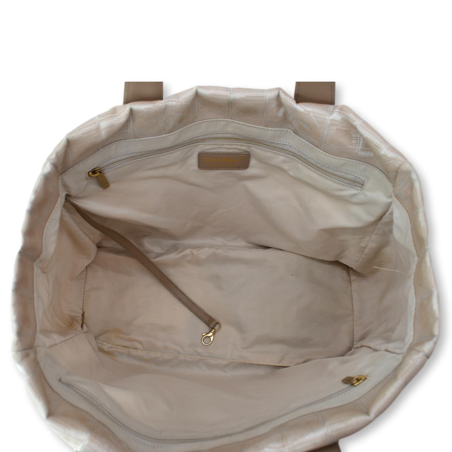 CHANEL CC Logo Travel Line Nylon Tote Bag Beige