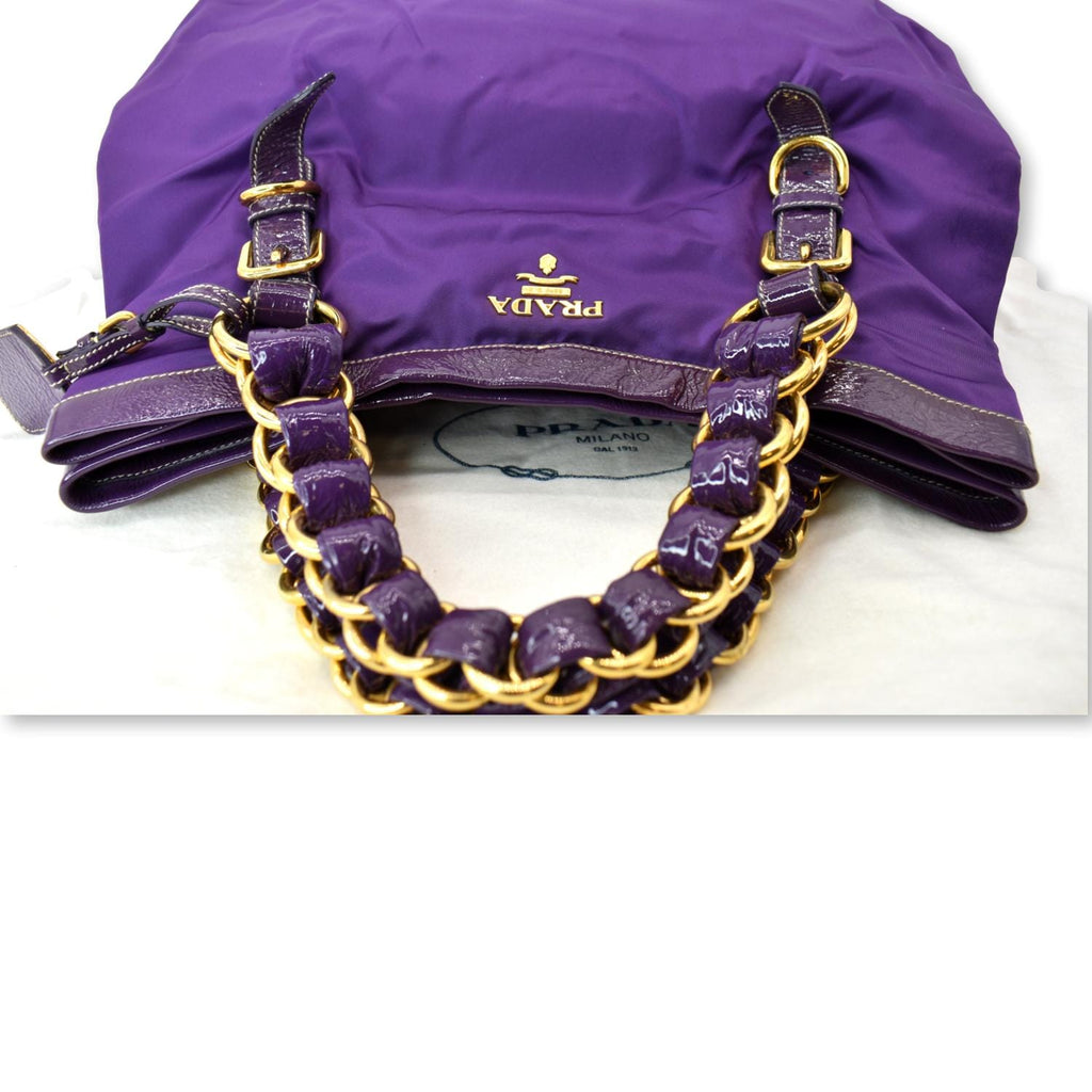 PRADA Vernice Trimmed Tessuto Nylon Tote Bag Purple
