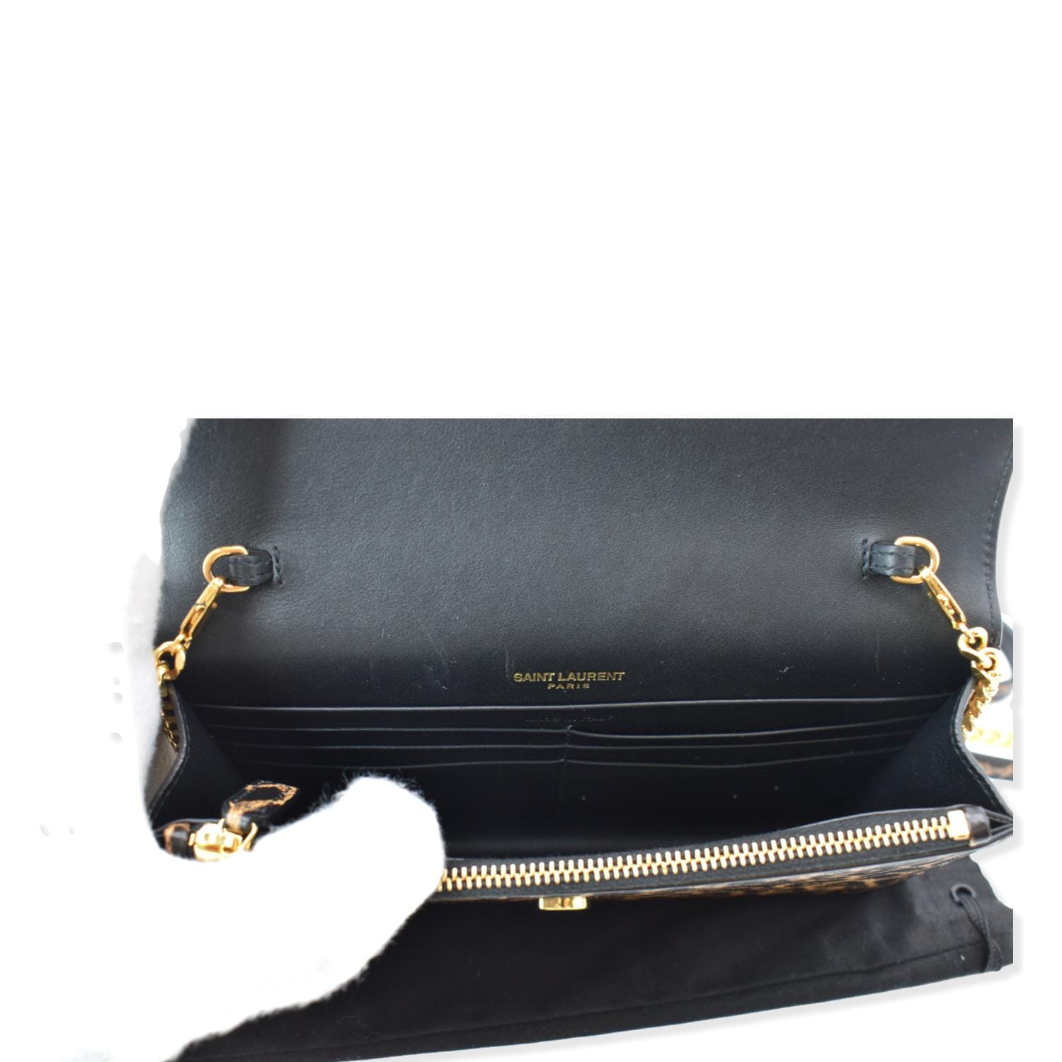 YVES SAINT LAURENT Kate Monogram Leopard Print Shoulder Bag Black - New Year Deals