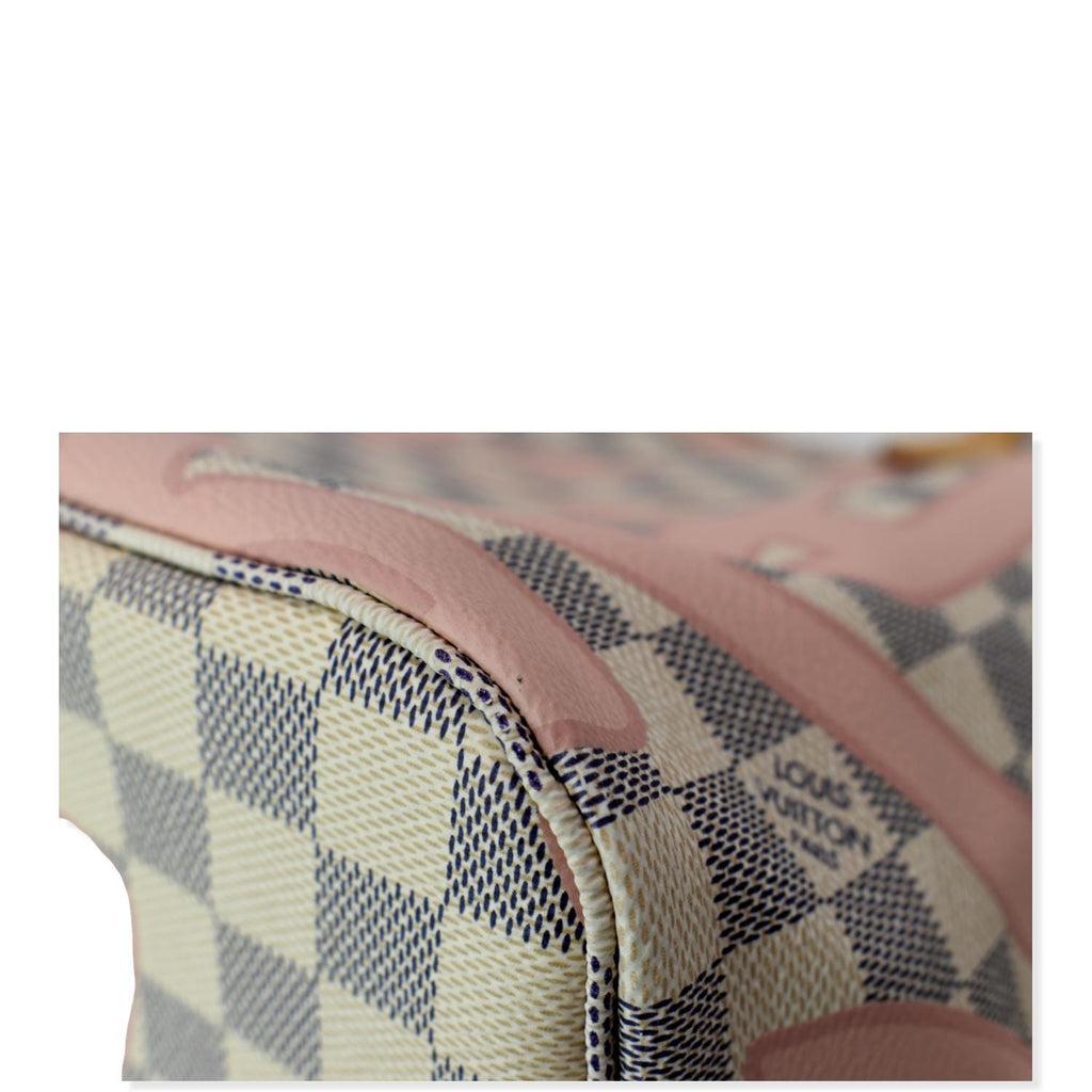 LOUIS VUITTON Neverfull MM Tahitienne Damier Azur Shoulder Bag Pink